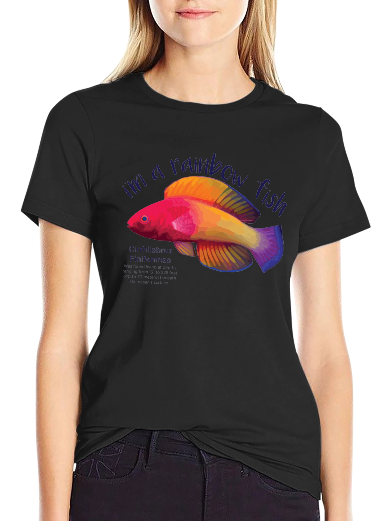 Black Rainbow Fish Graphic Tee - Unique Design view 2