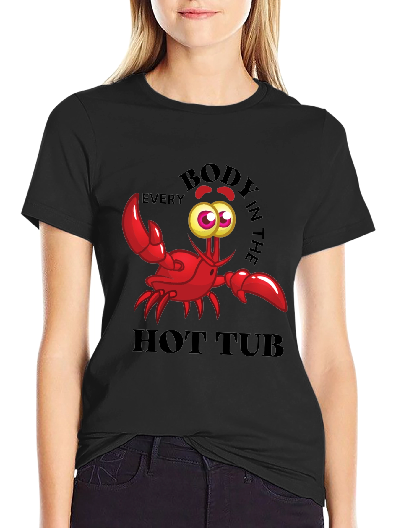 Black Funny Crab Hot Tub T-Shirt view 2