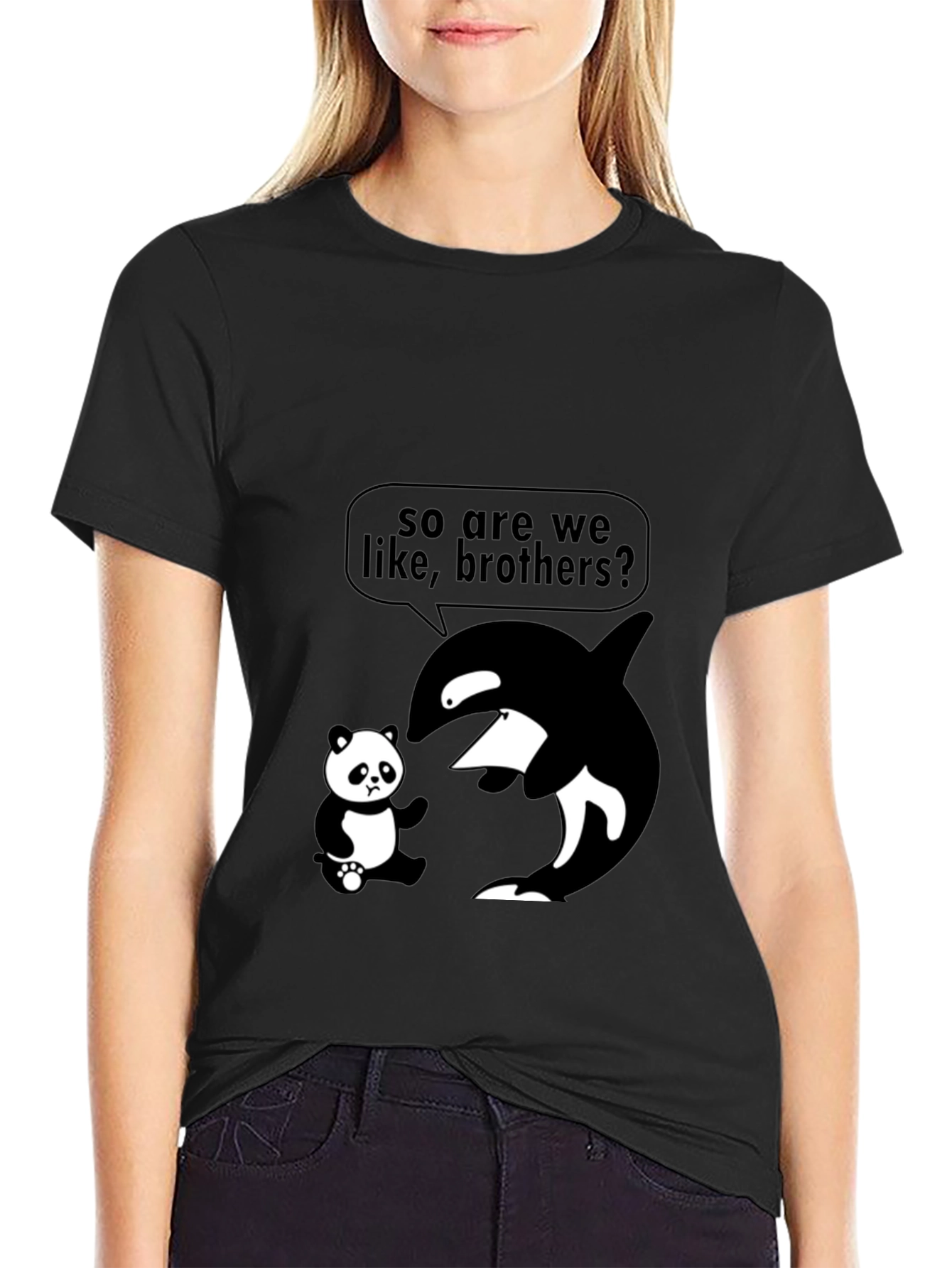 Black Funny Orca Panda Brother T-Shirt view 2