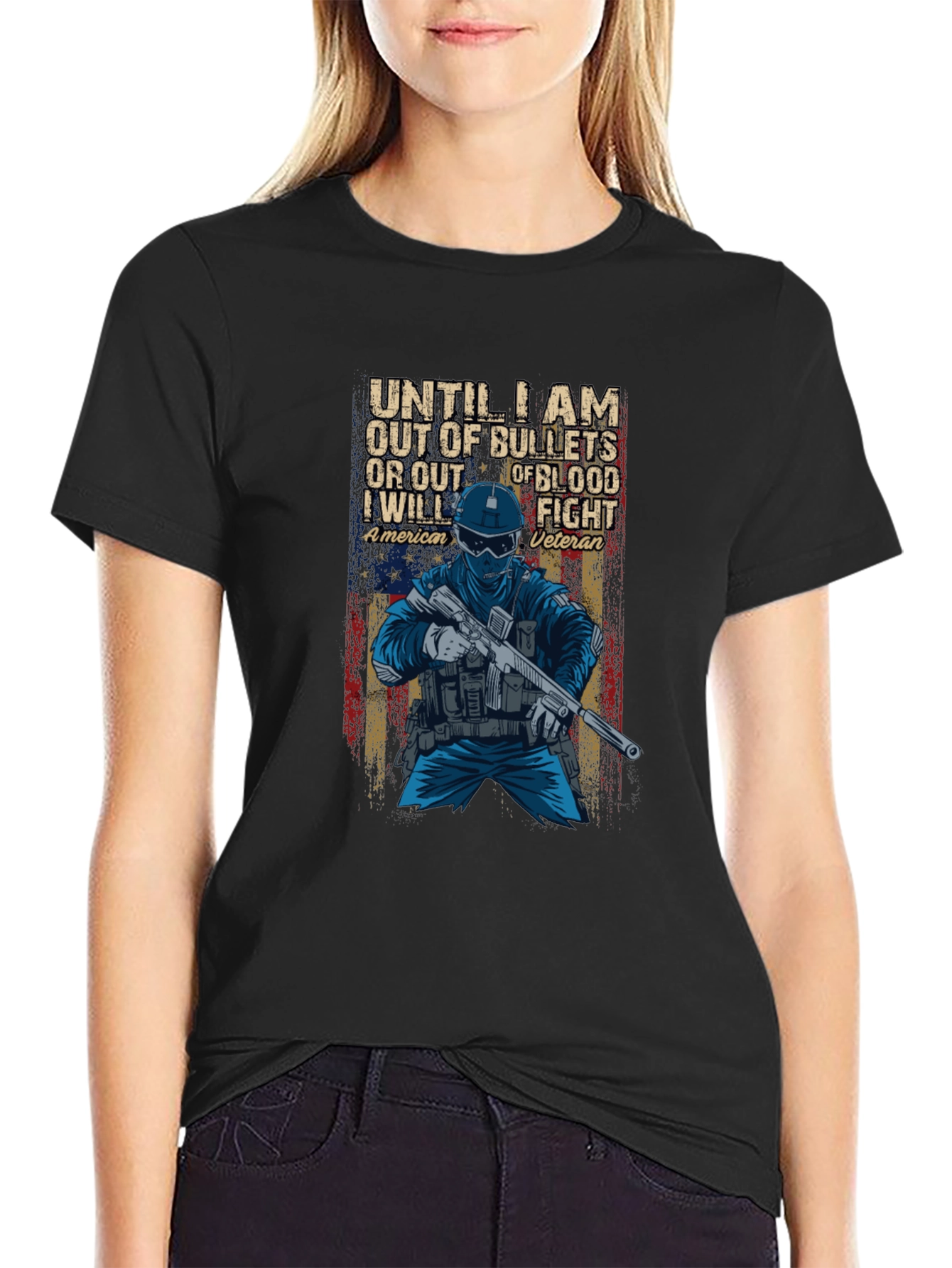 Black American Veteran Graphic T-Shirt view 2