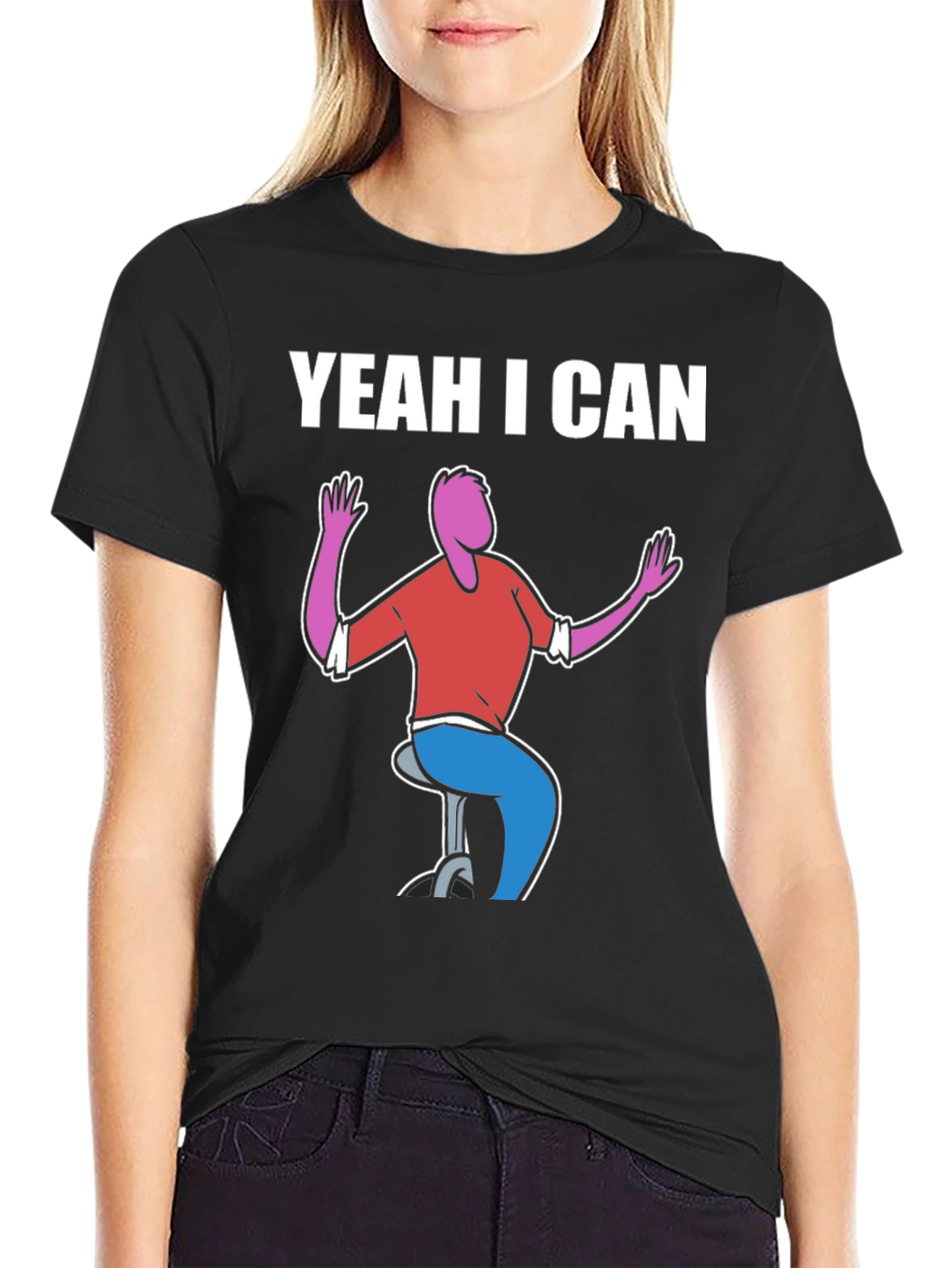 Black Yeah I Can Graphic Tee - Quirky Humor T-Shirt view 2