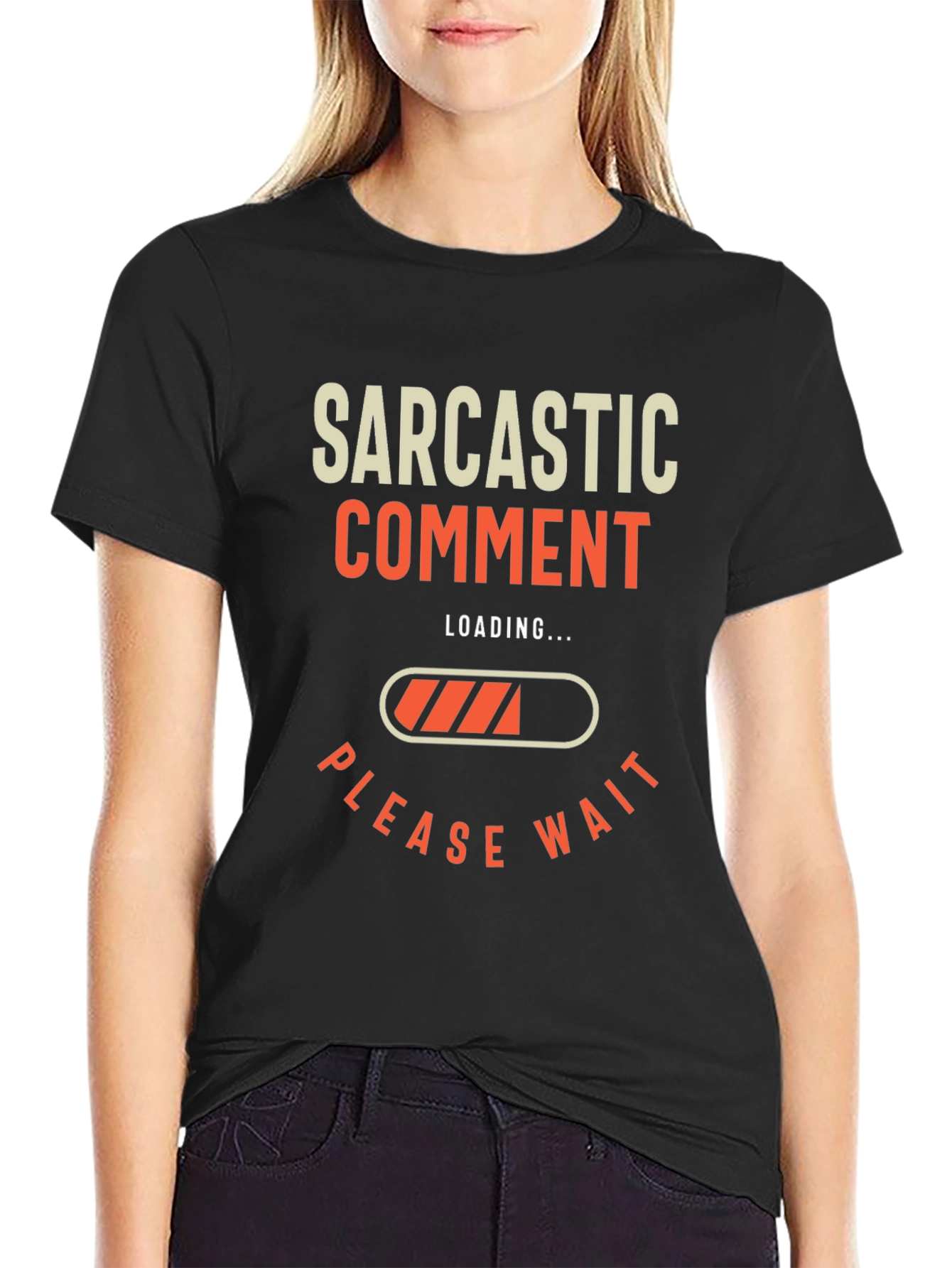 Black Sarcastic Comment Loading T-Shirt - Funny Graphic Tee view 2