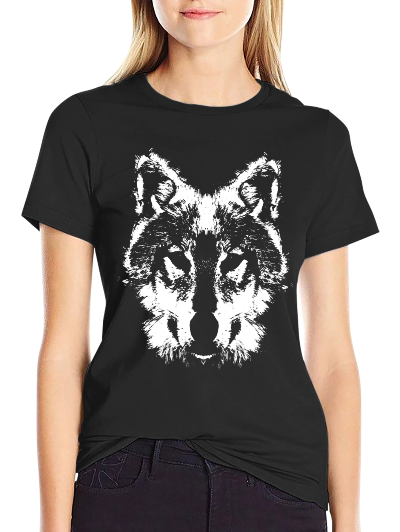 Black Wolf Graphic Tee - Black Cotton T-Shirt view 2