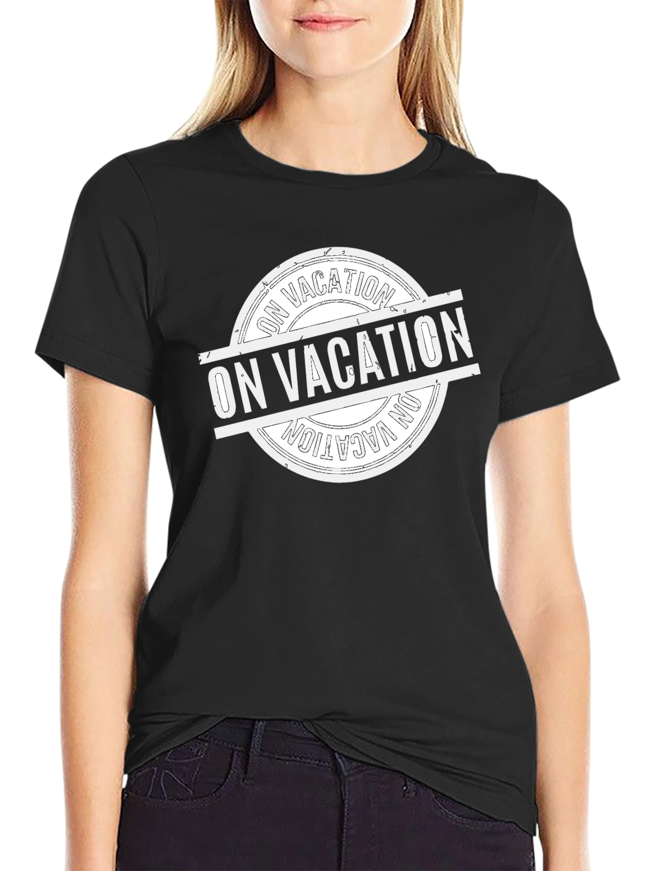 Black On Vacation Graphic Tee - Black Cotton T-Shirt view 2
