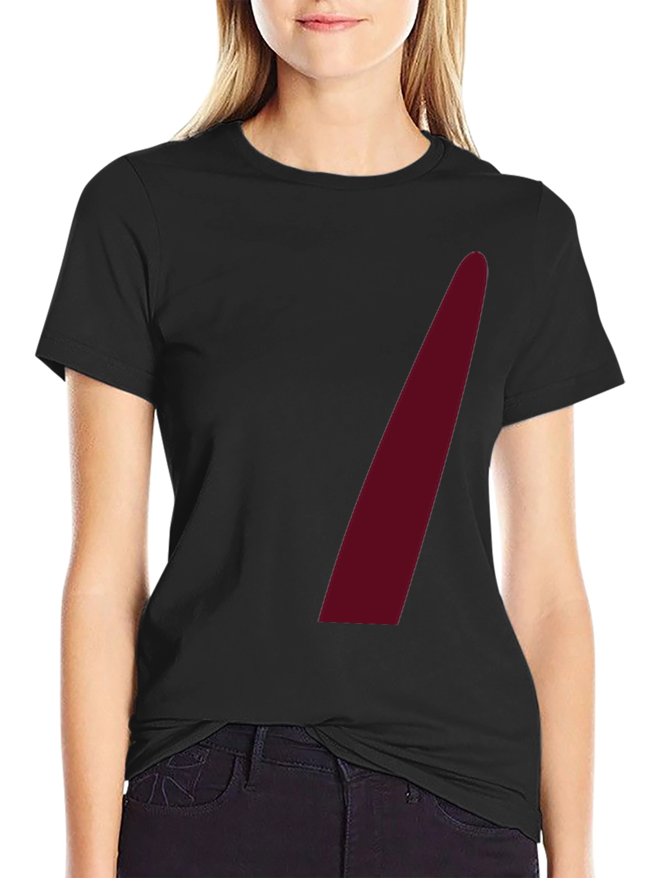 Black Men's Black Crew Neck Tee with Maroon Accent view 2