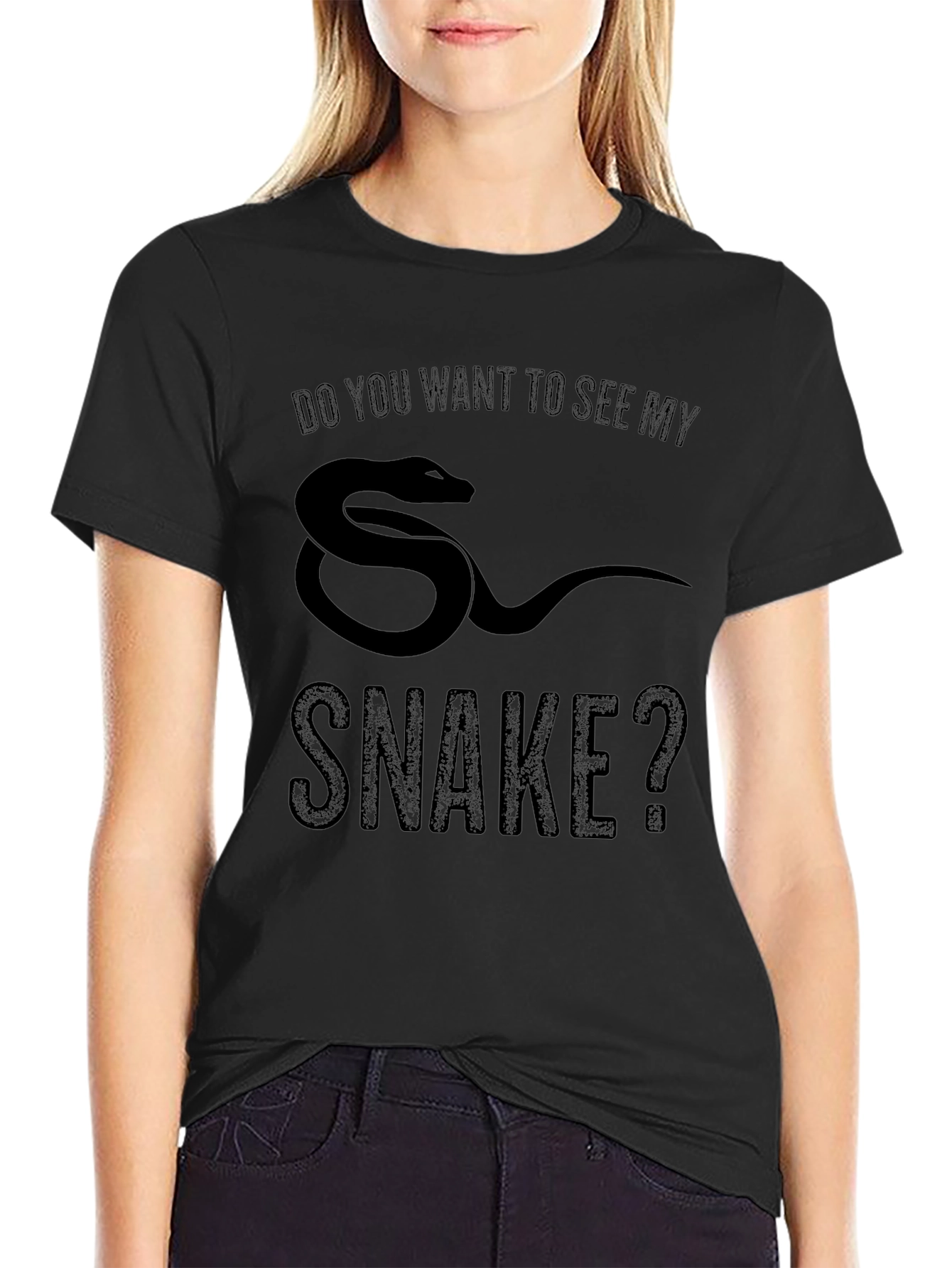 Black Do You Want To See My Snake? Graphic Tee view 2