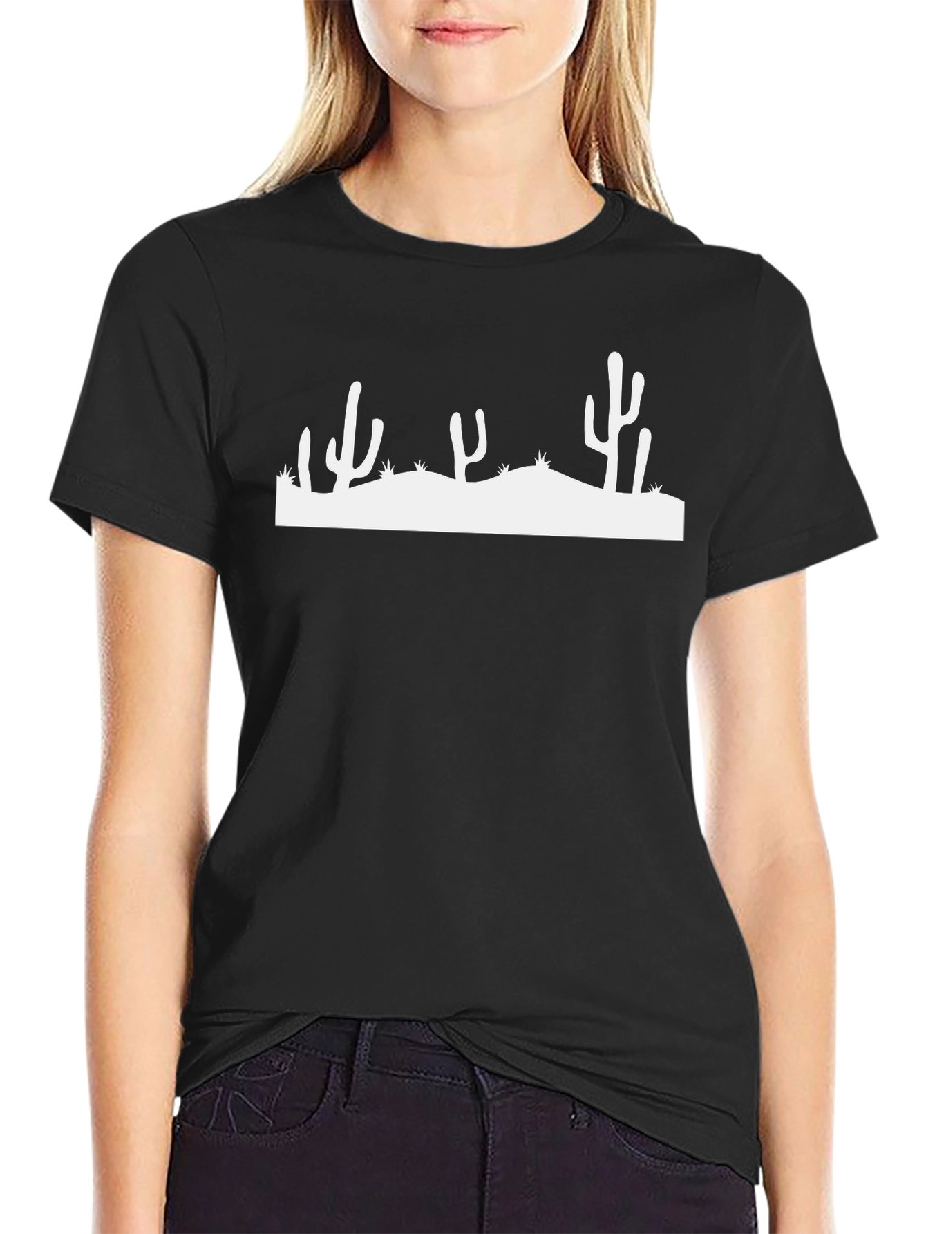 Black Cactus Silhouette Graphic T-Shirt - Black view 2