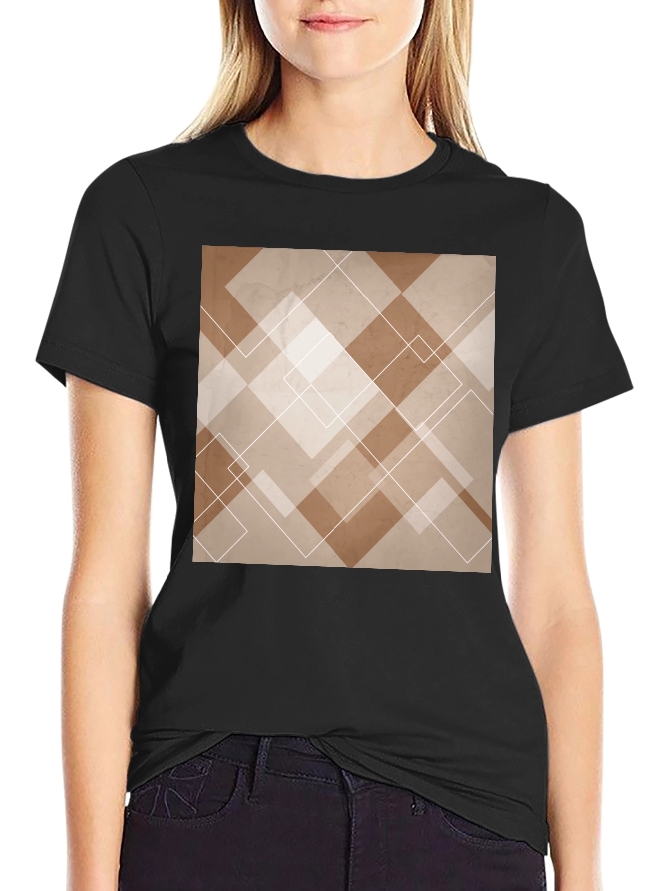 Black Abstract Geometric Pattern Black T-Shirt view 2