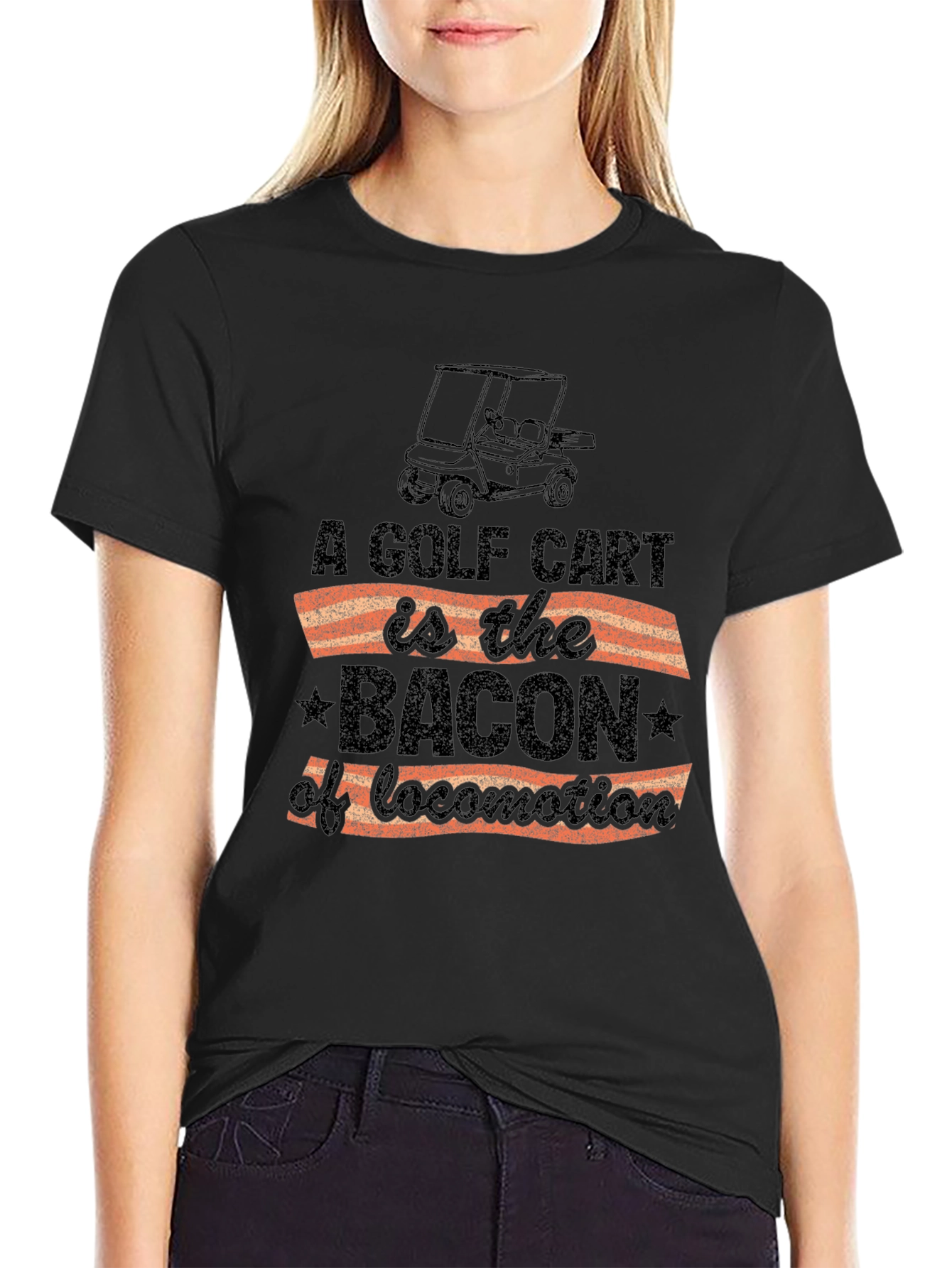 Black Golf Cart Bacon T-Shirt view 2
