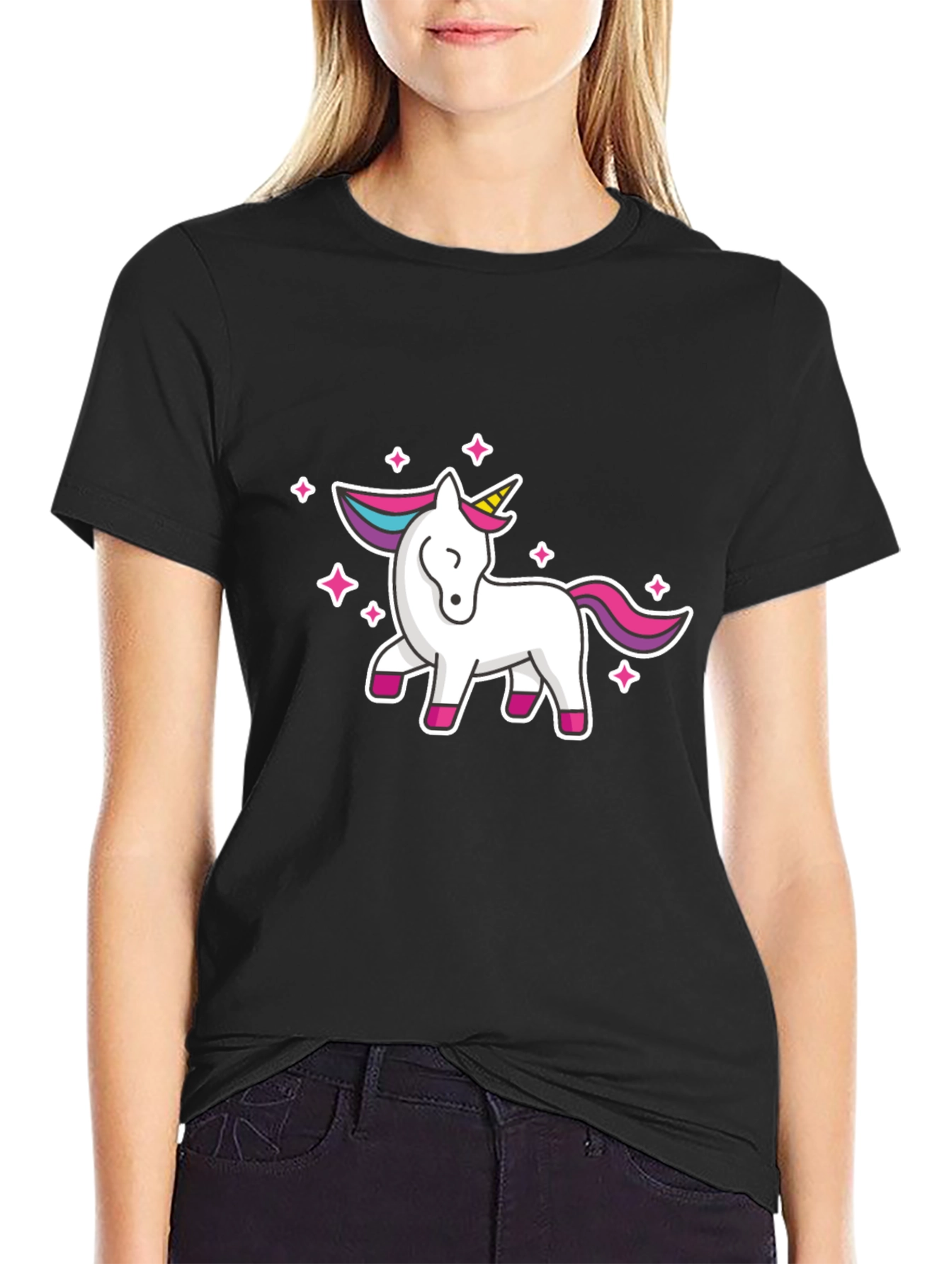 Black Unicorn Graphic Tee - Black Cotton Casual Shirt view 2