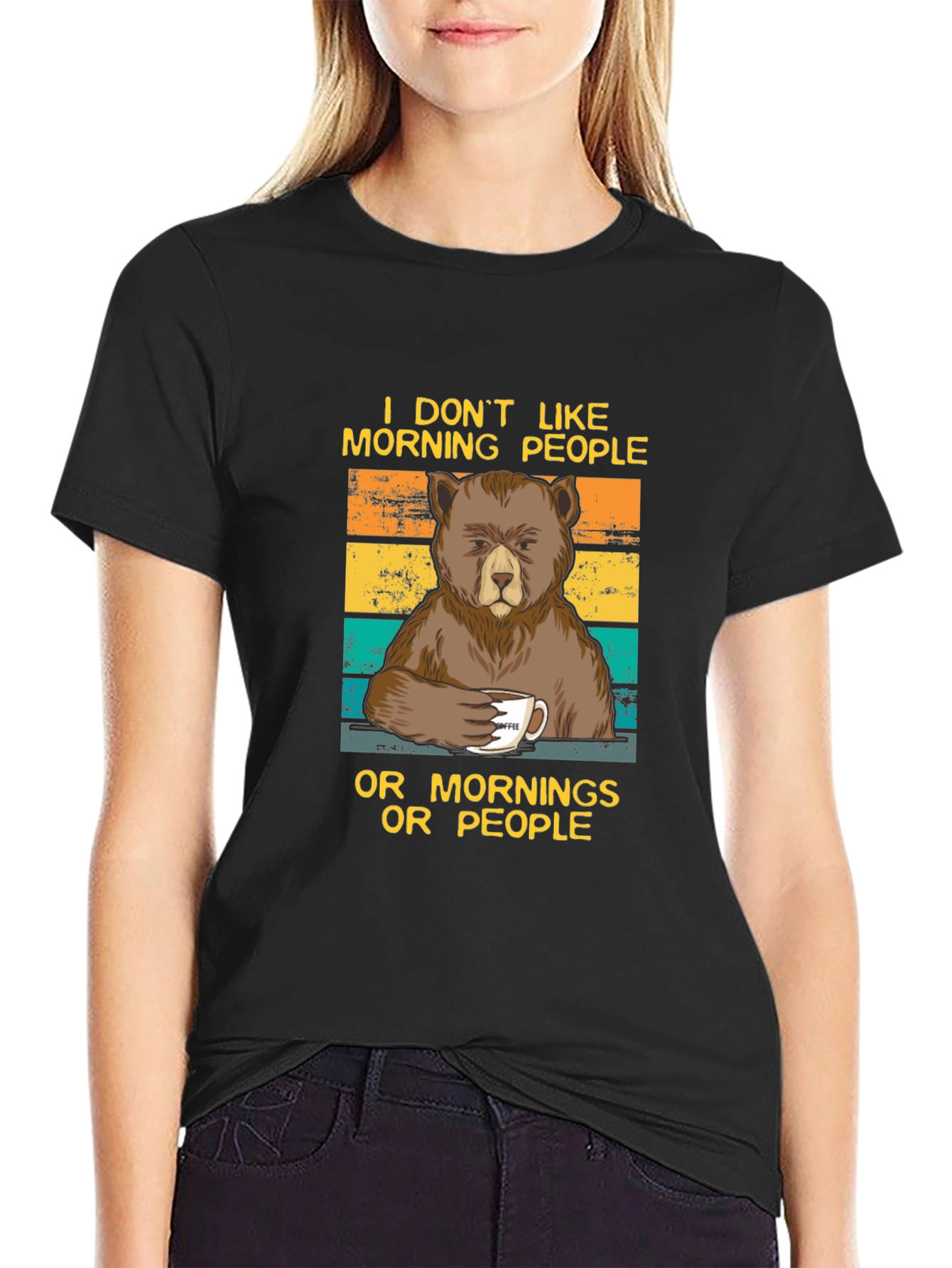 Black Funny Bear Coffee T-Shirt - I Don't Like Morning People Tee view 2