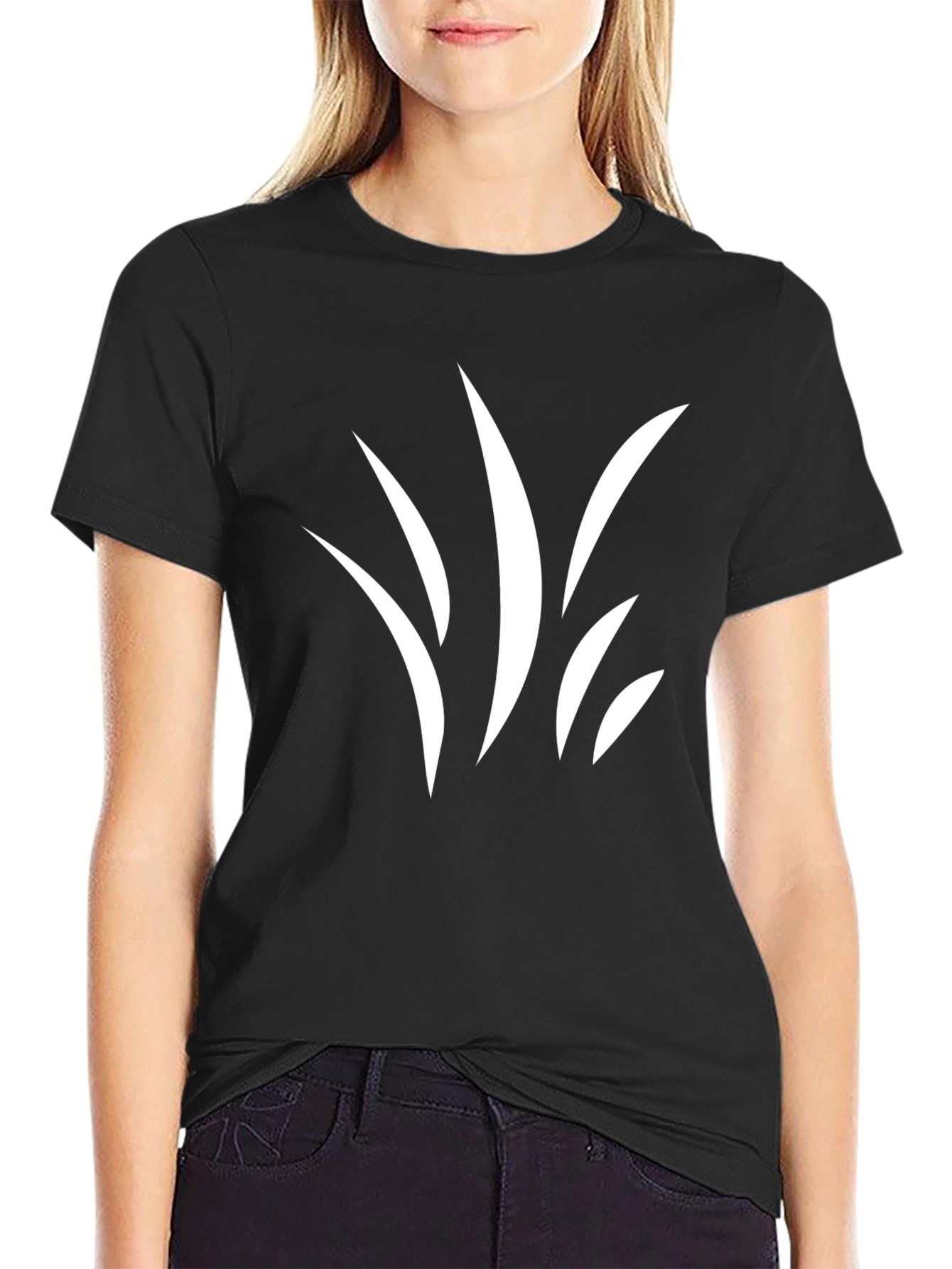 Black Black T-Shirt with Abstract White Design view 2