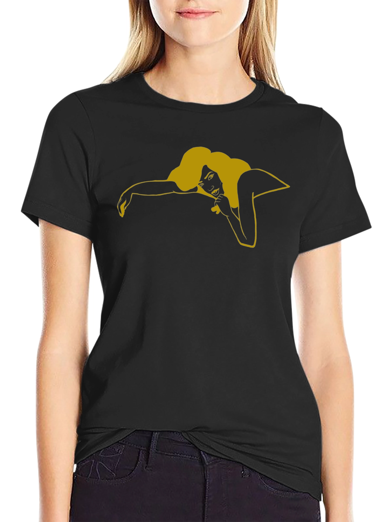 Black Black T-Shirt with Graphic Woman Design view 2