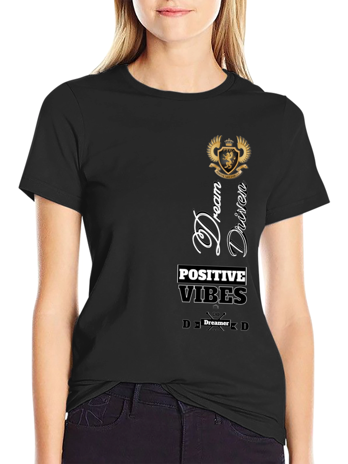 Black Dream Driven Positive Vibes Black Tee view 2