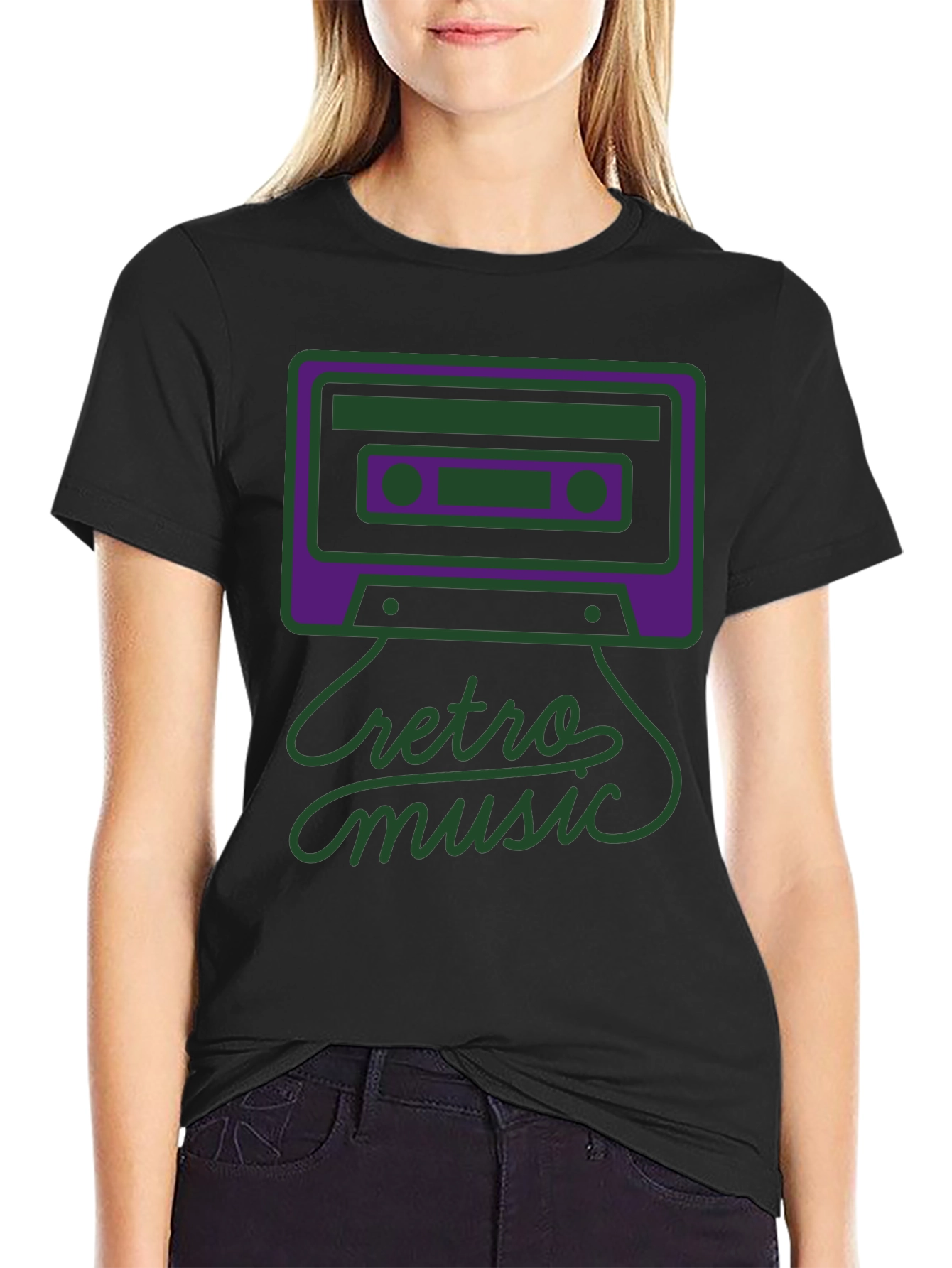 Black Retro Music Graphic Tee - Black view 2