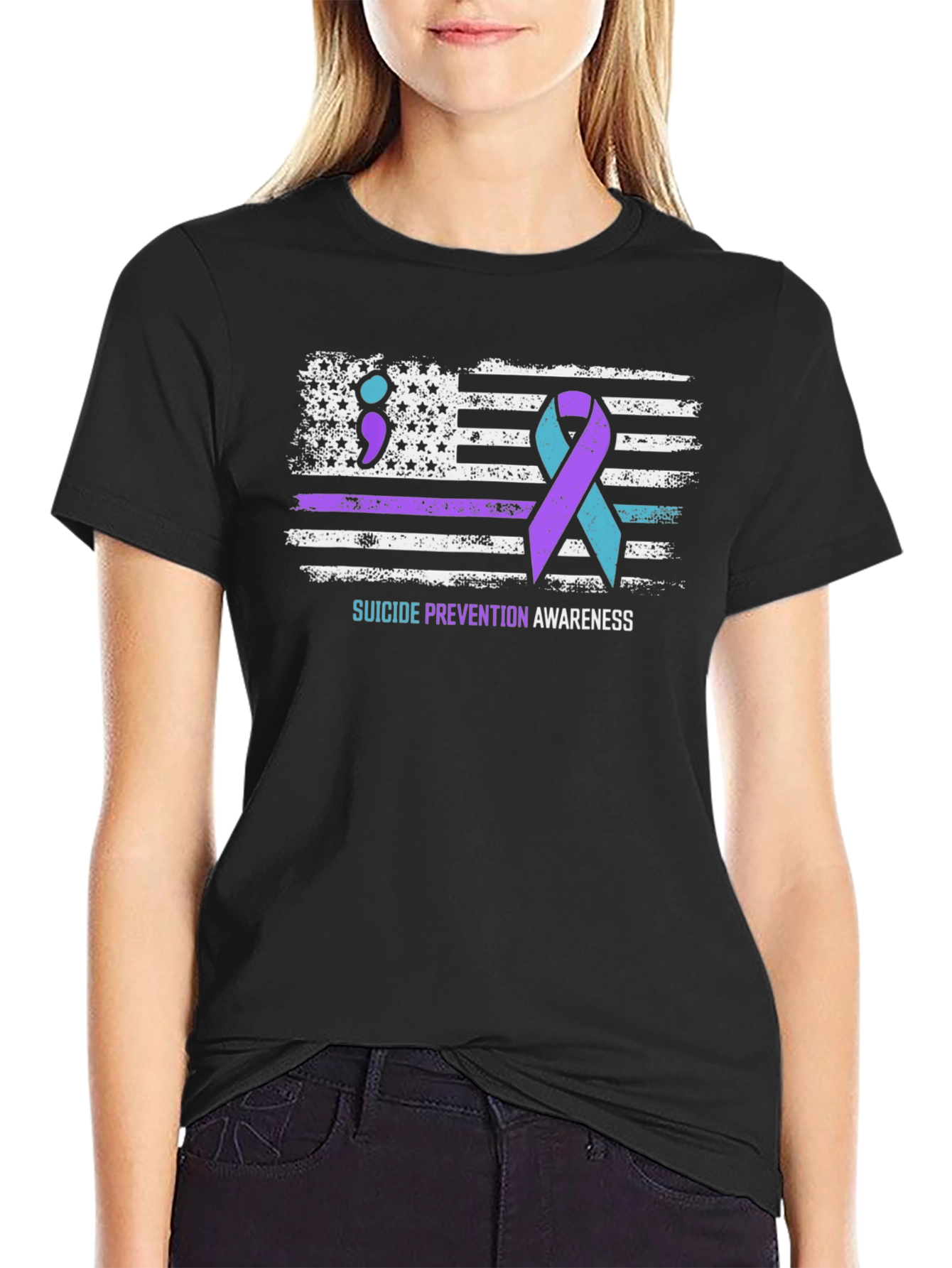 Black Suicide Prevention Awareness T-Shirt view 2