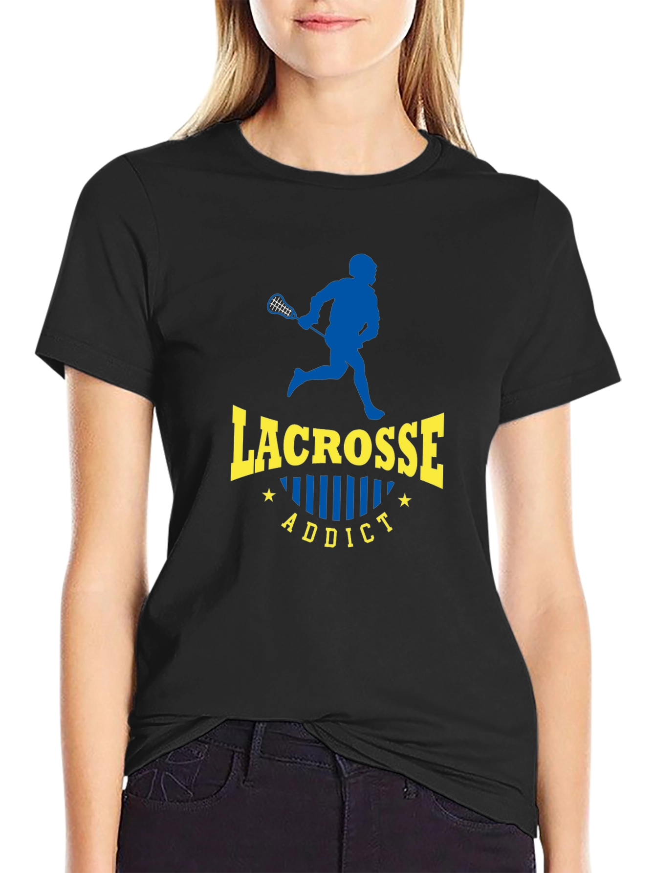 Black Lacrosse Addict Black T-Shirt view 2