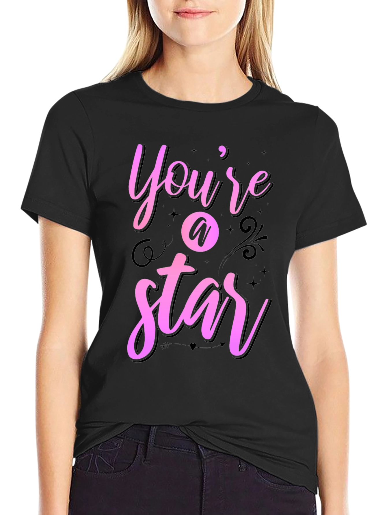 Black You're A Star Graphic Tee - Black Casual Shirt view 2