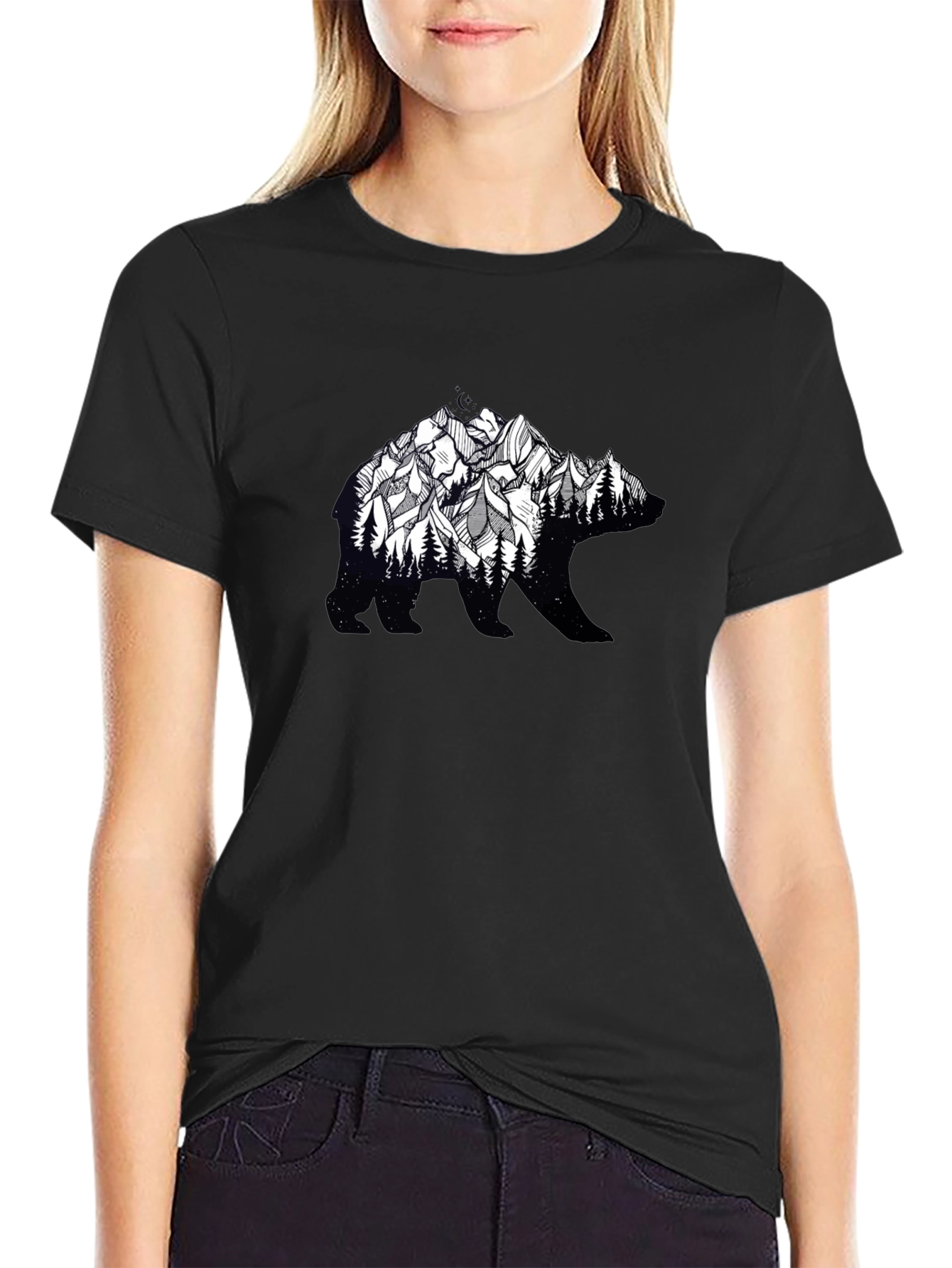 Black Bear Silhouette Mountain Graphic Tee - Nature Inspired view 2