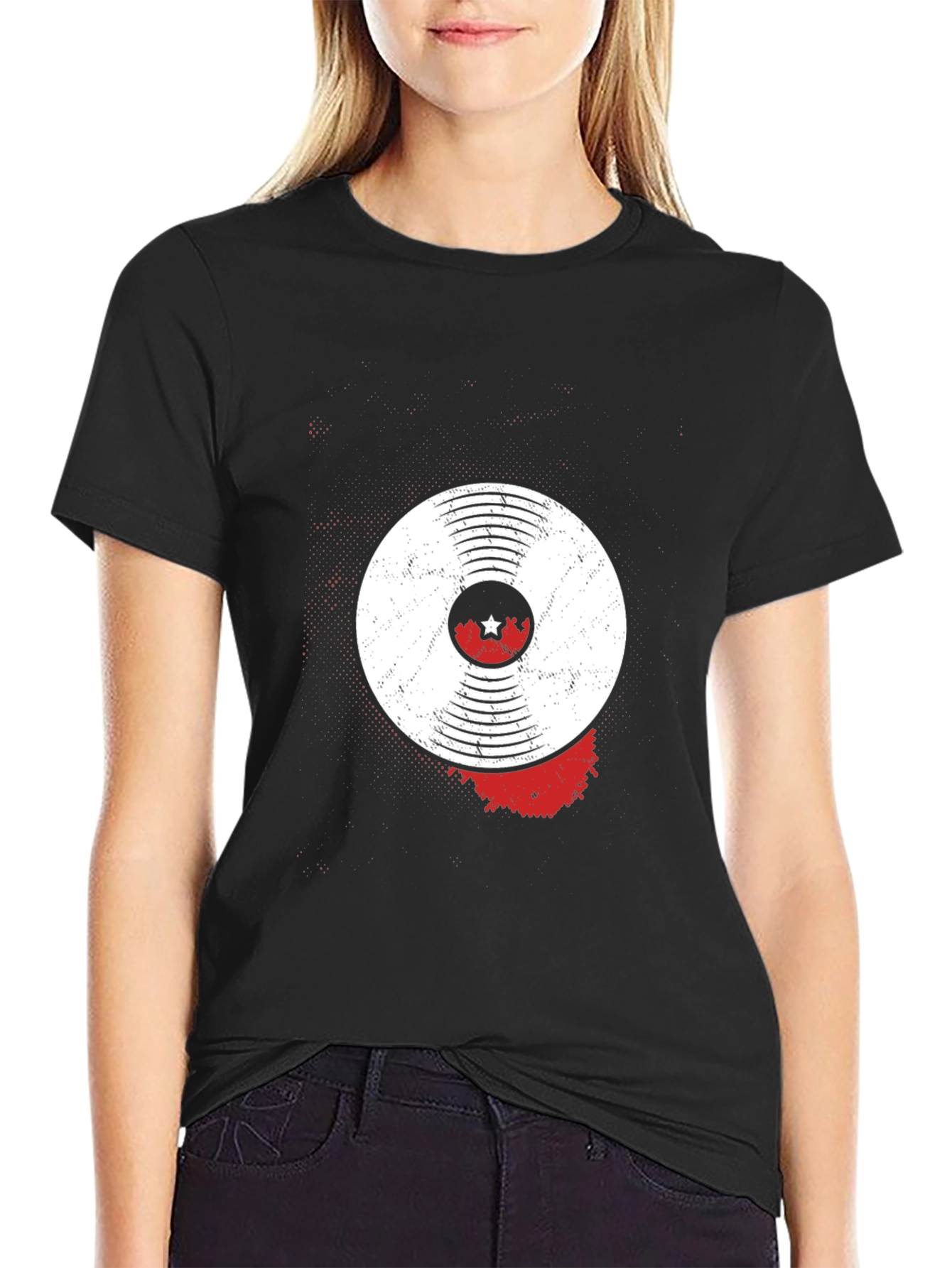 Black Vinyl Record Graphic Tee - Music Lover's T-Shirt view 2