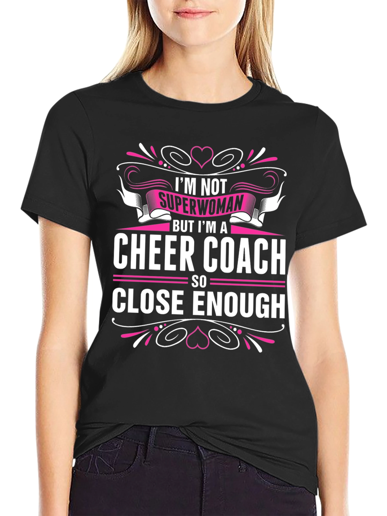 Black Cheer Coach Graphic Tee - Superwoman Close Enough T-Shirt view 2