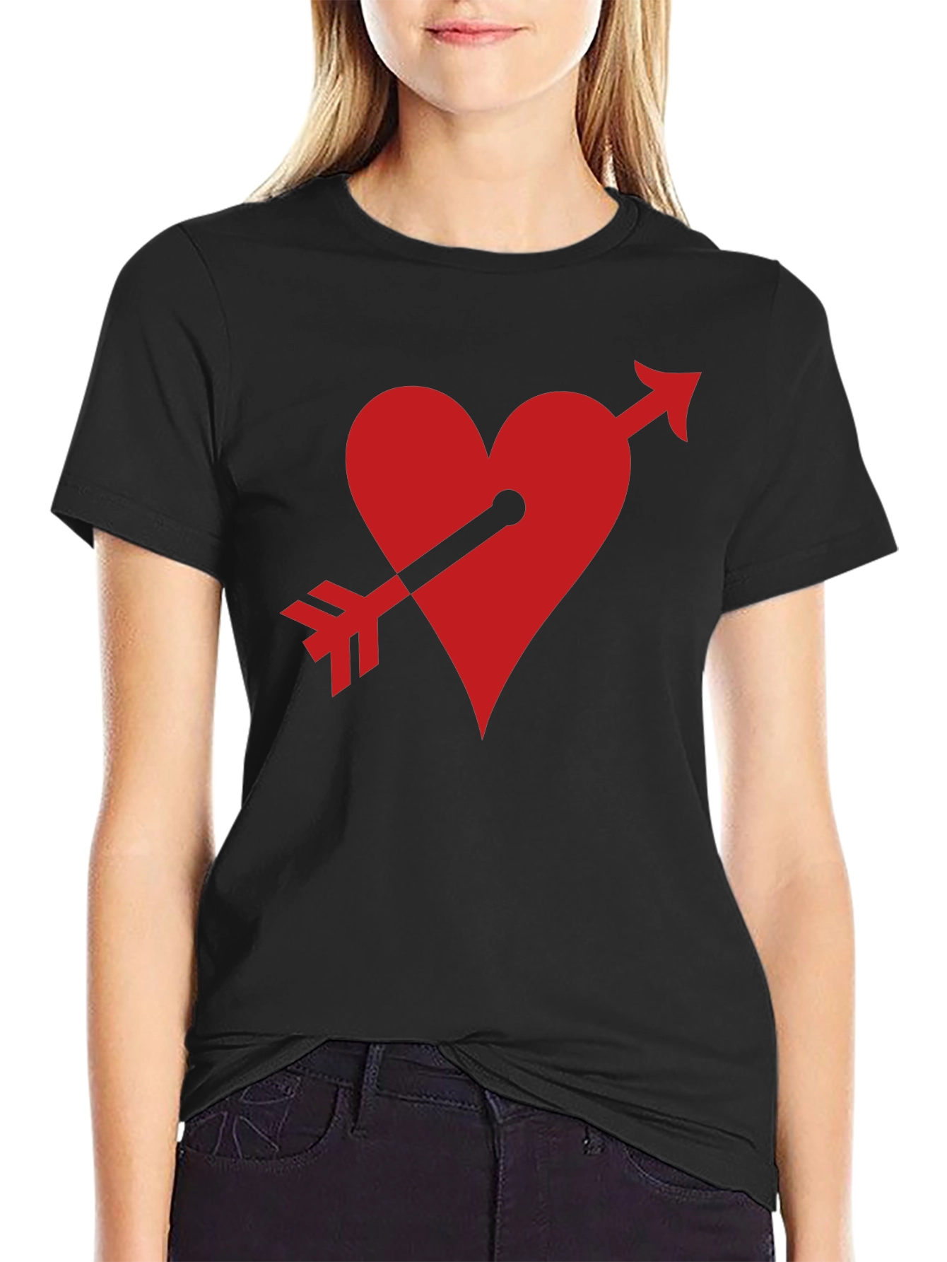 Black Heart Arrow Black T-Shirt Valentine's Gift view 2