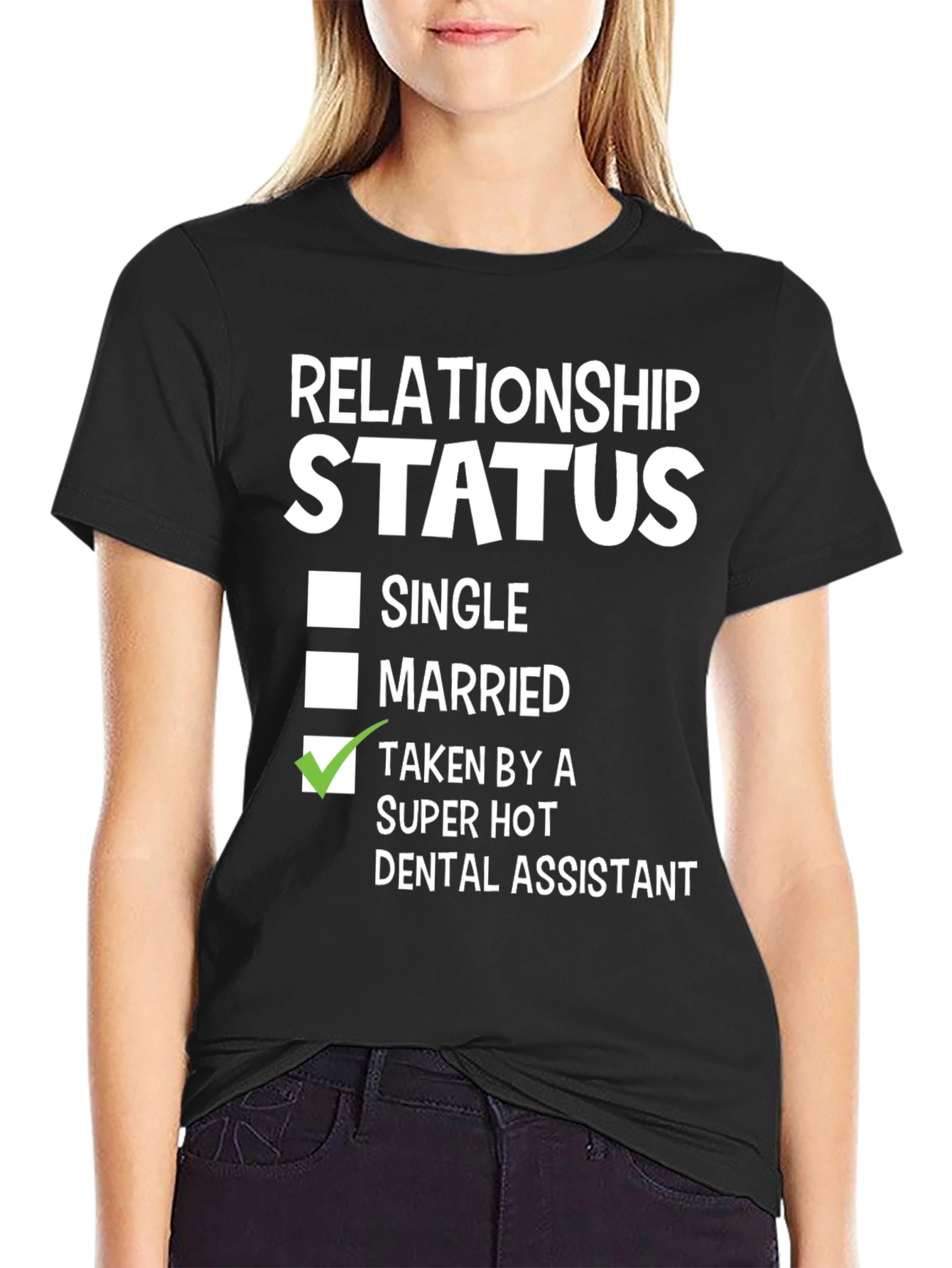 Black Funny Relationship Status Dental Assistant T-Shirt view 2