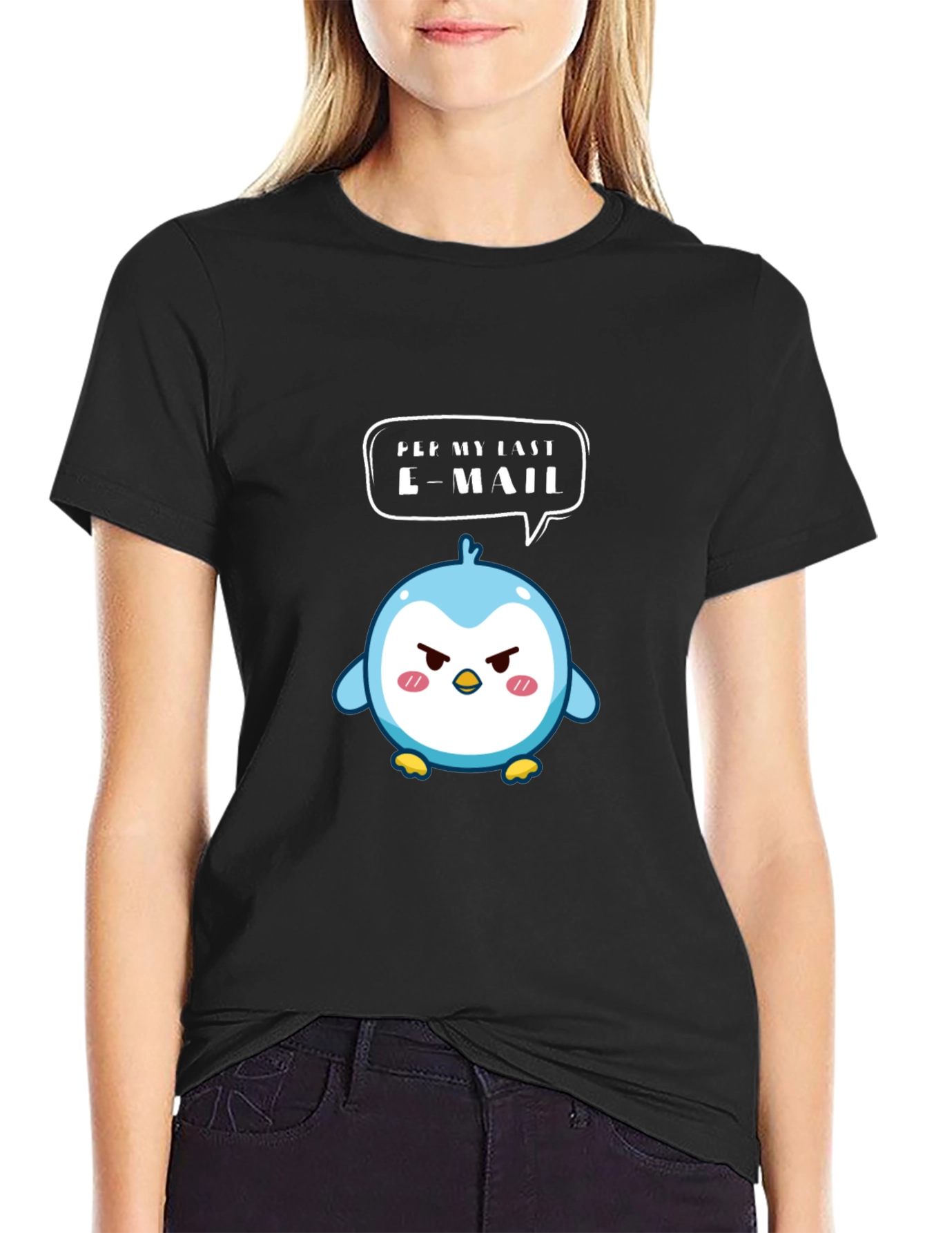 Black Angry Email Penguin Graphic T-Shirt view 2