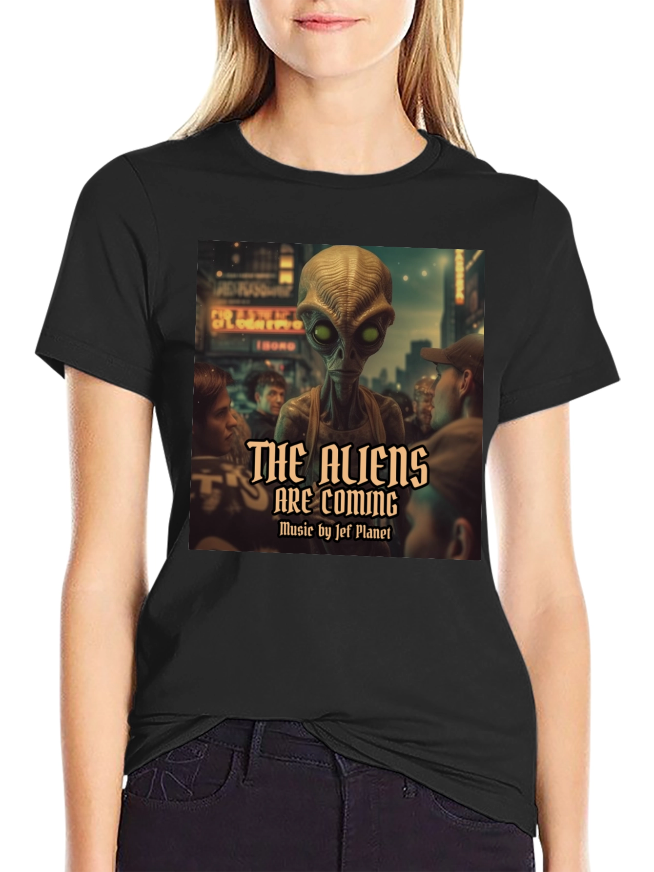 Black The Aliens Are Coming Graphic T-Shirt view 2