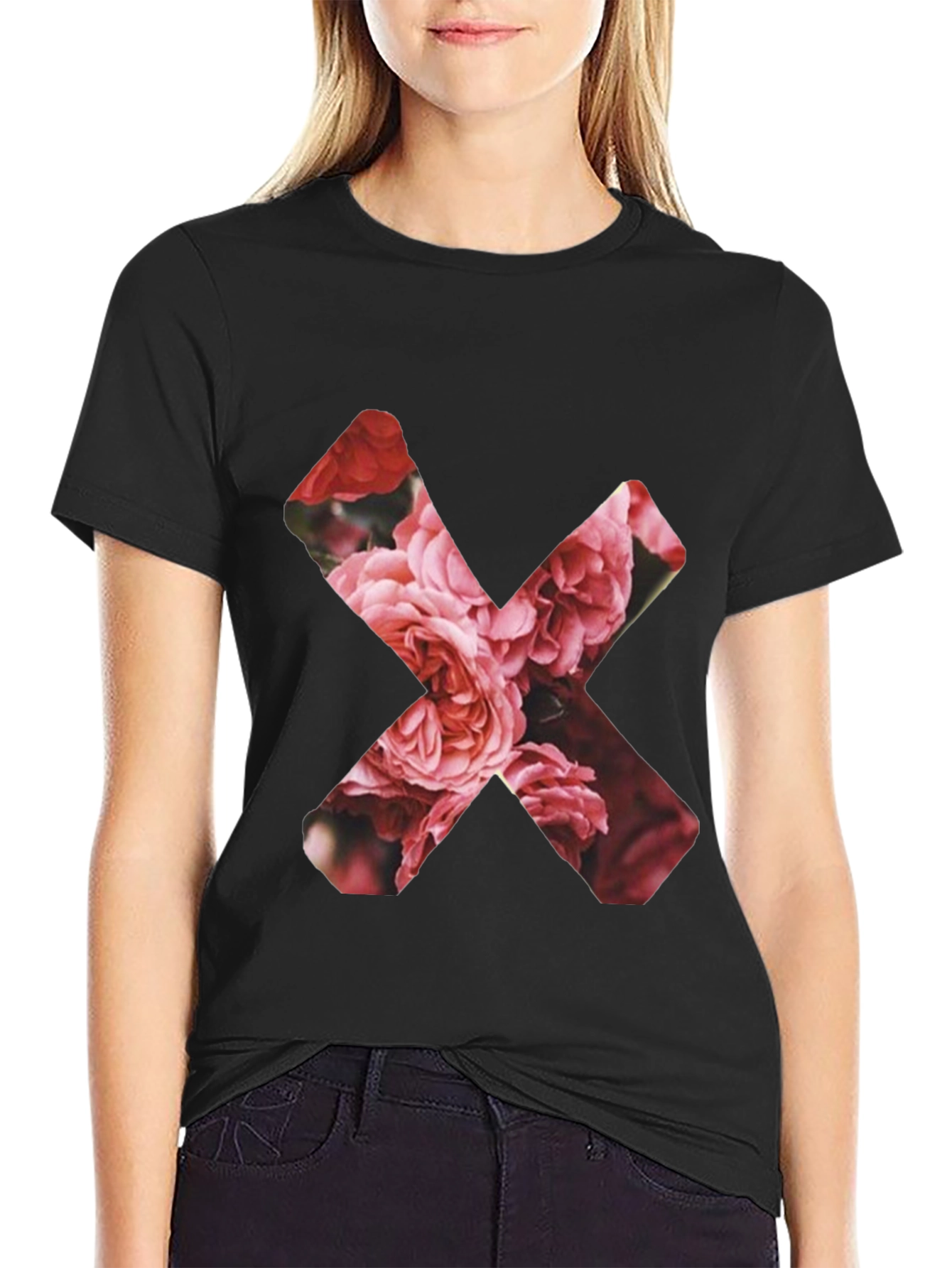 Black Floral X Graphic Black T-Shirt view 2