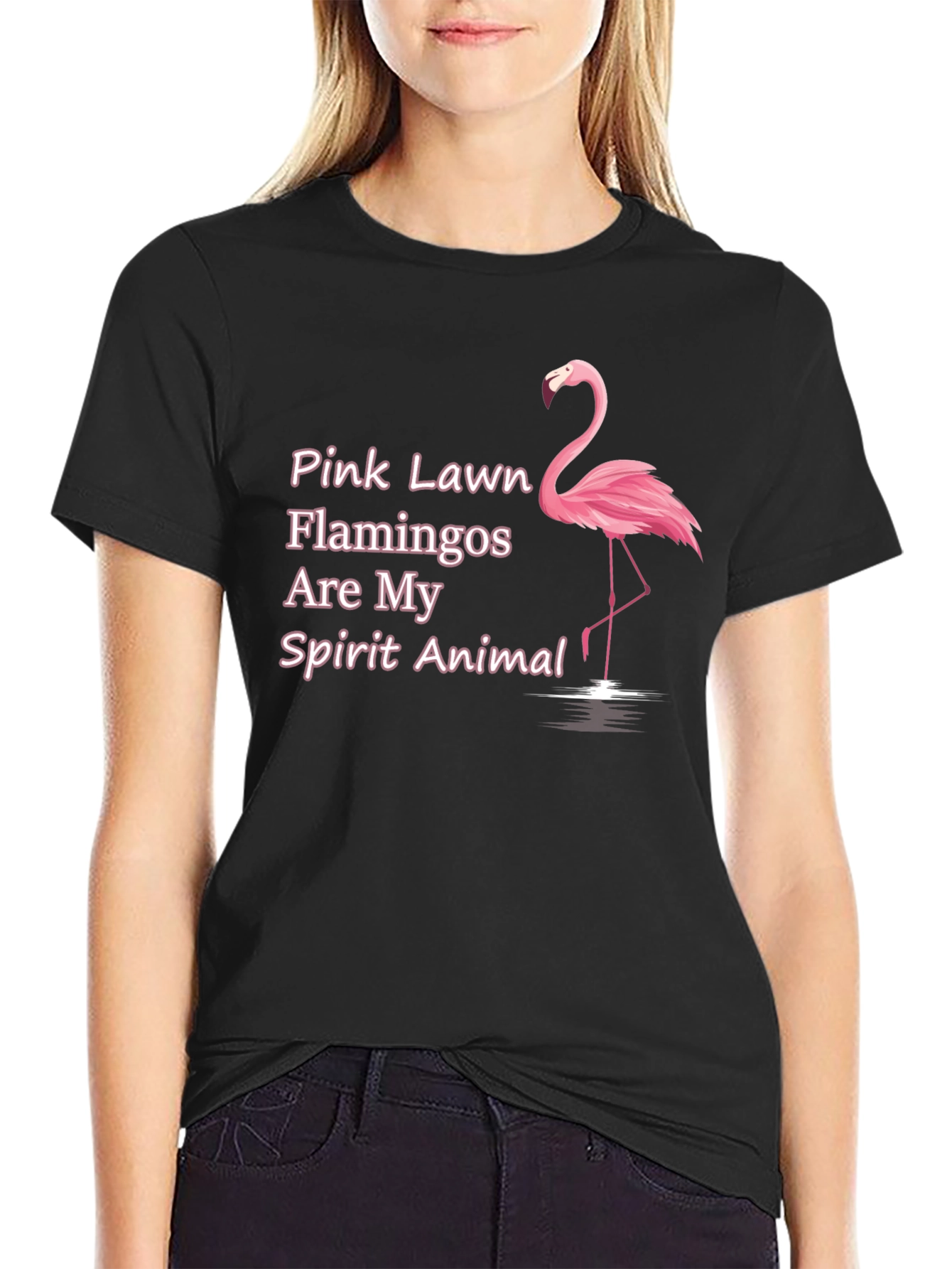 Black Pink Flamingo Spirit Animal T-Shirt view 2
