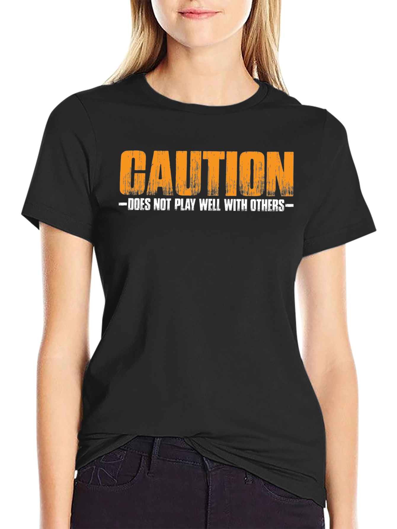 Black Caution: Does Not Play Well With Others T-Shirt view 2