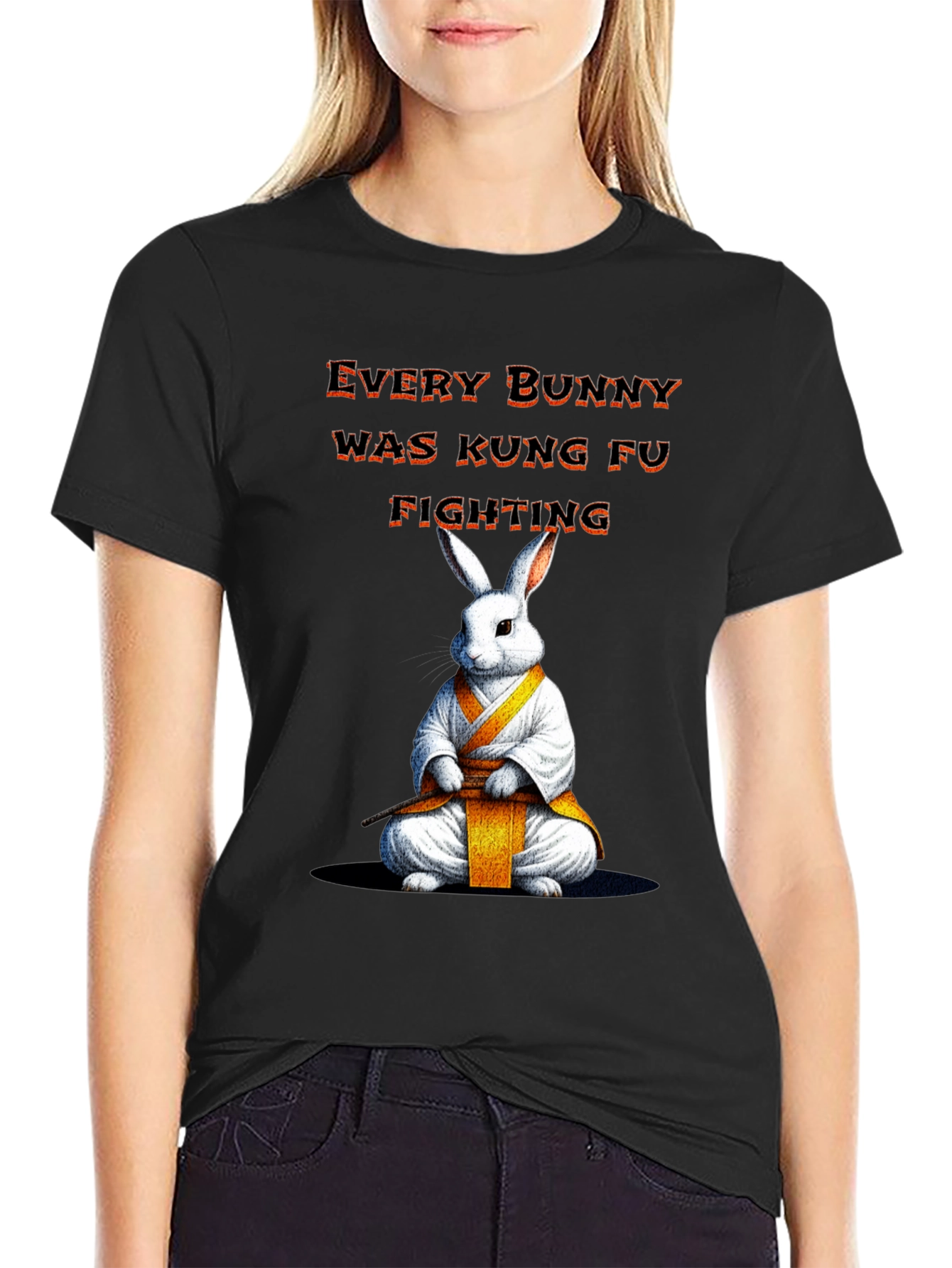 Black Kung Fu Bunny T-Shirt - Every Bunny Was Kung Fu Fighting view 2