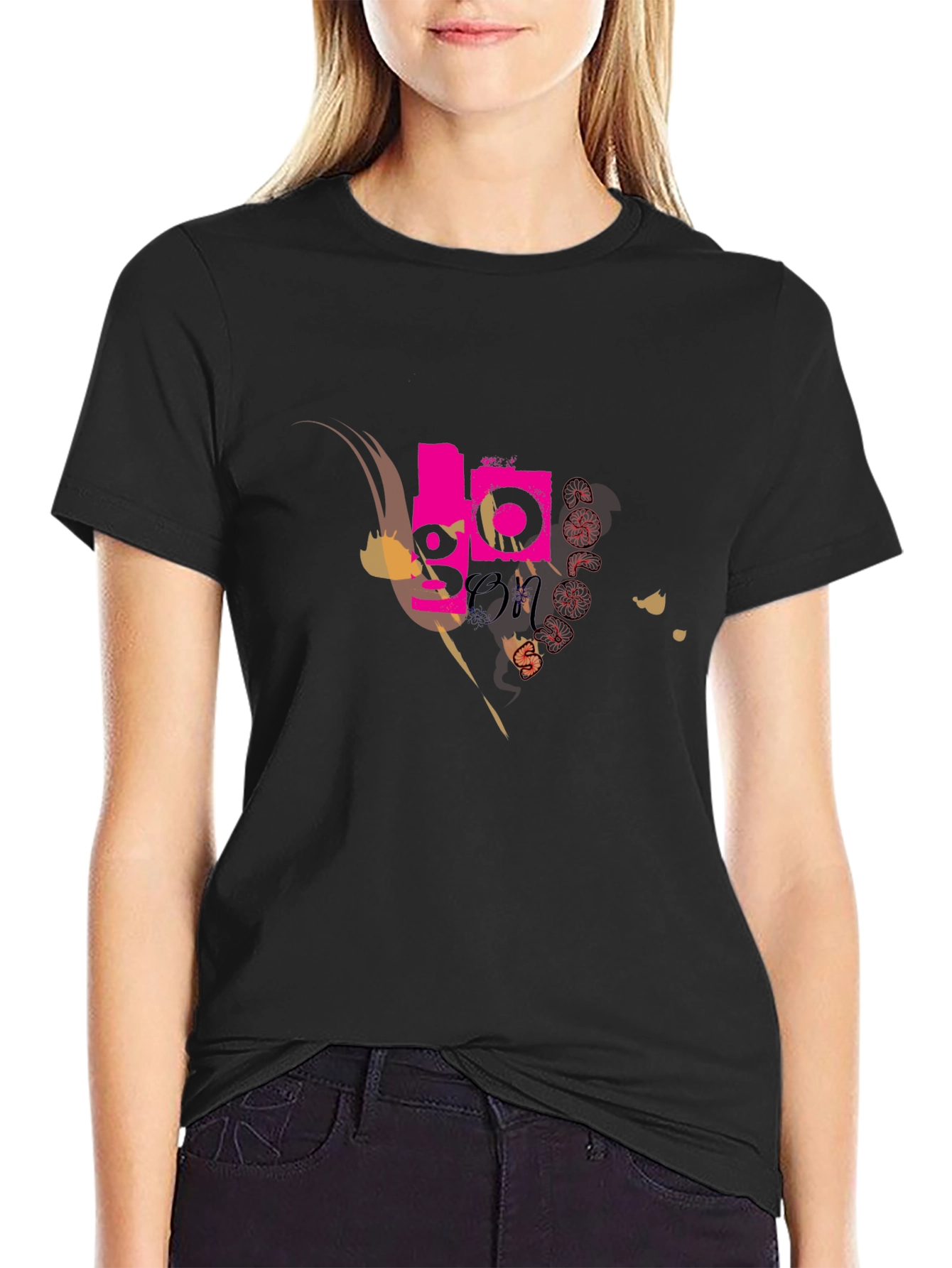 Black Abstract Graphic Print Black T-Shirt view 2
