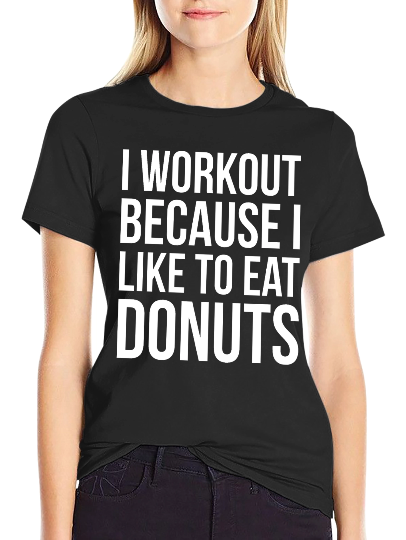 Black Workout for Donuts T-Shirt - Black, Cotton Blend view 2