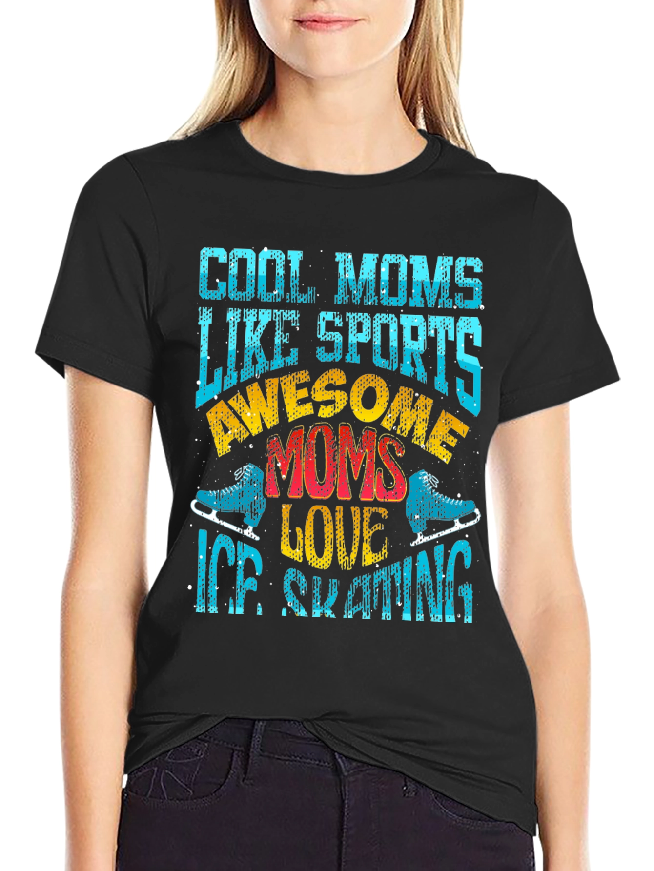 Black Cool Moms Ice Skating Graphic Tee view 2