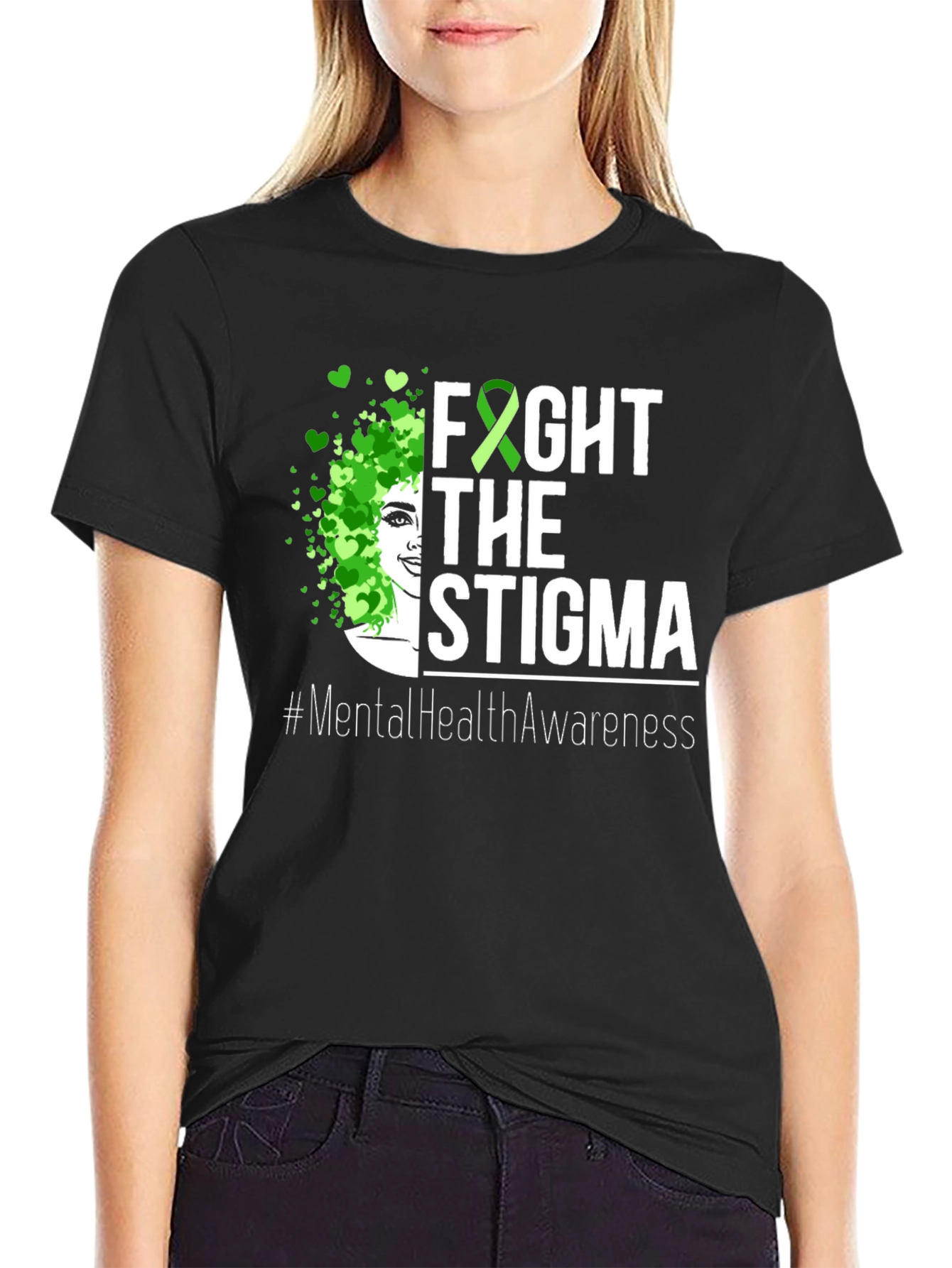 Black Fight the Stigma Mental Health Awareness Tee view 2