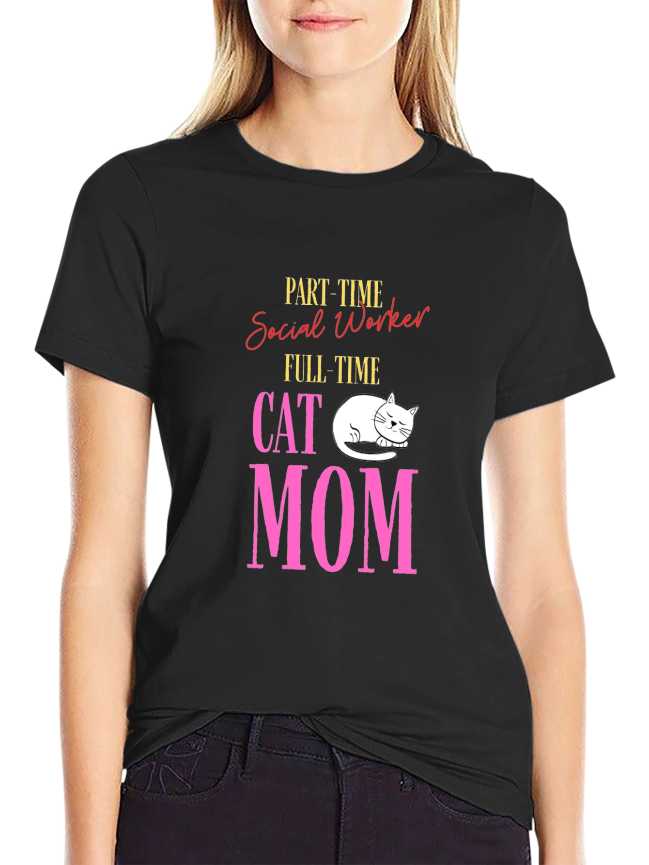 Black Social Worker Cat Mom T-Shirt view 2
