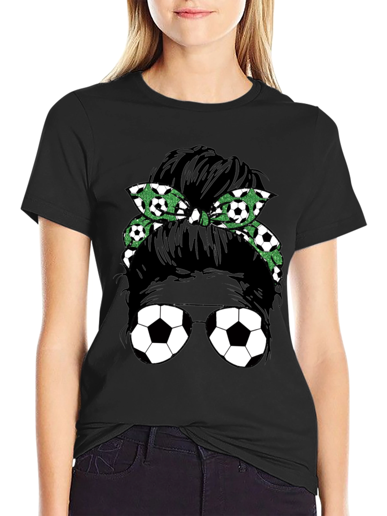 Black Soccer Mom Messy Bun Graphic Tee - Black view 2