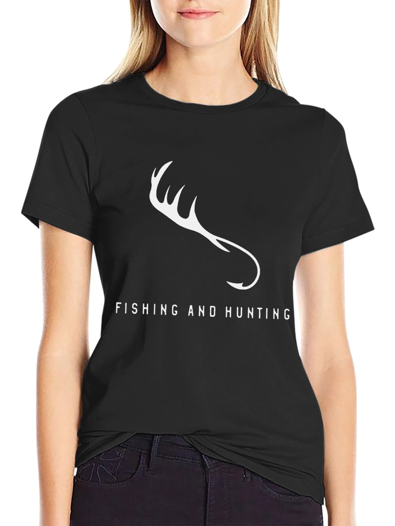 Black Fishing & Hunting Graphic Tee - Black Cotton T-Shirt view 2