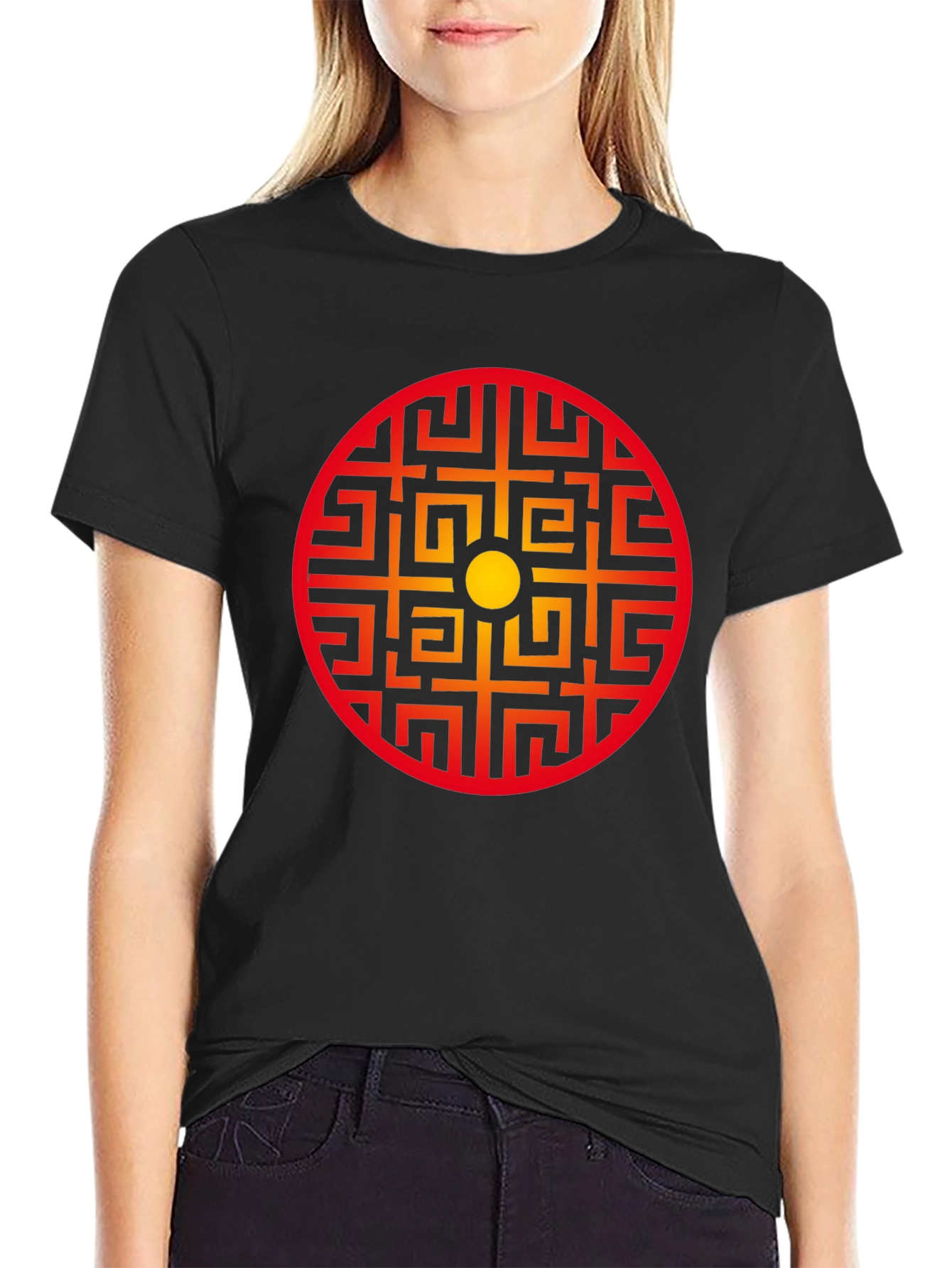 Black Geometric Circle Graphic Tee - Stylish Black Shirt view 2