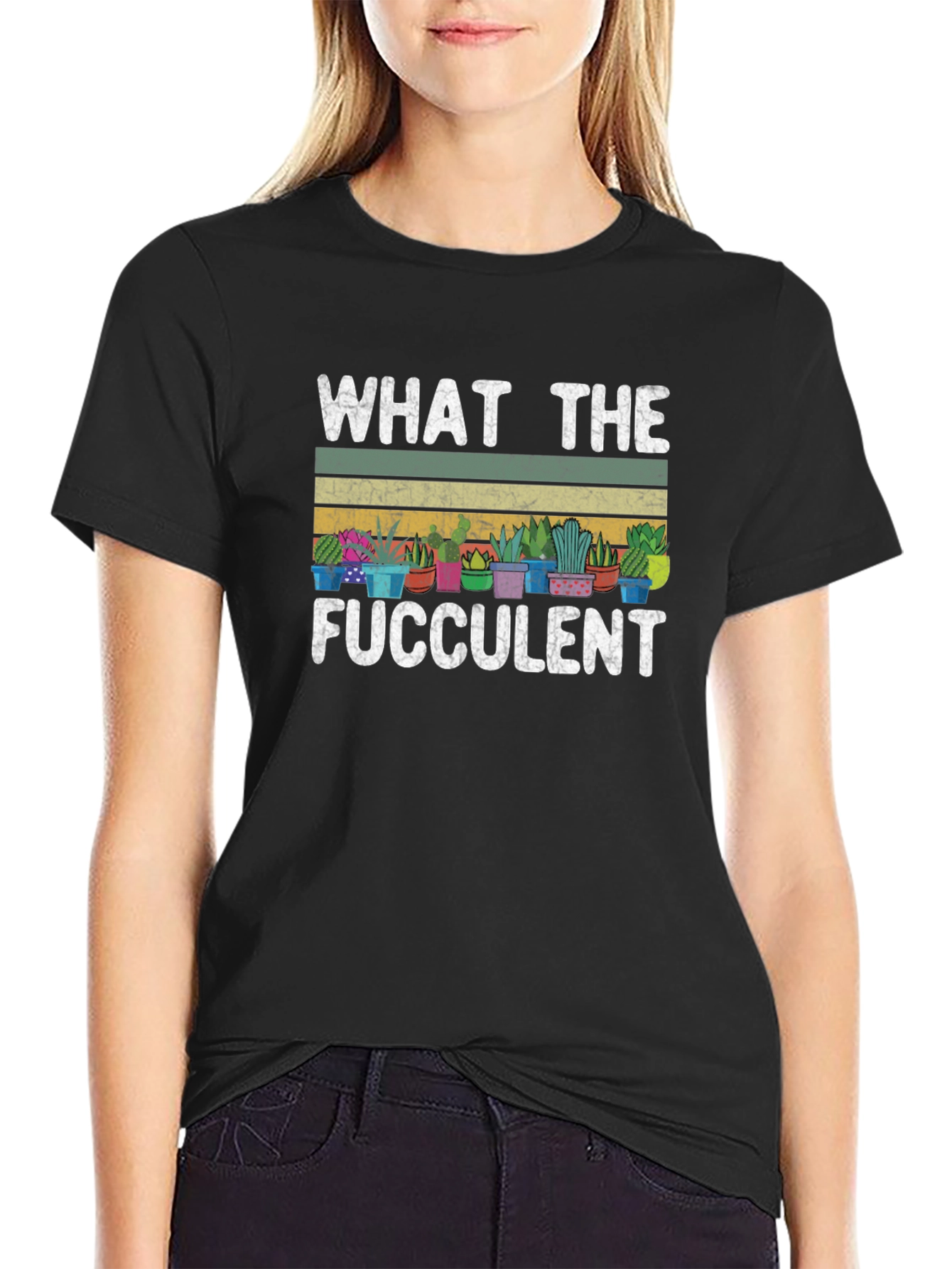 Black What The Fucculent T-Shirt - Funny Plant Lover Tee view 2