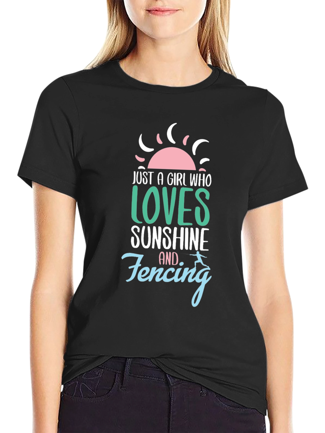 Black Just a Girl Who Loves Sunshine & Fencing T-Shirt view 2