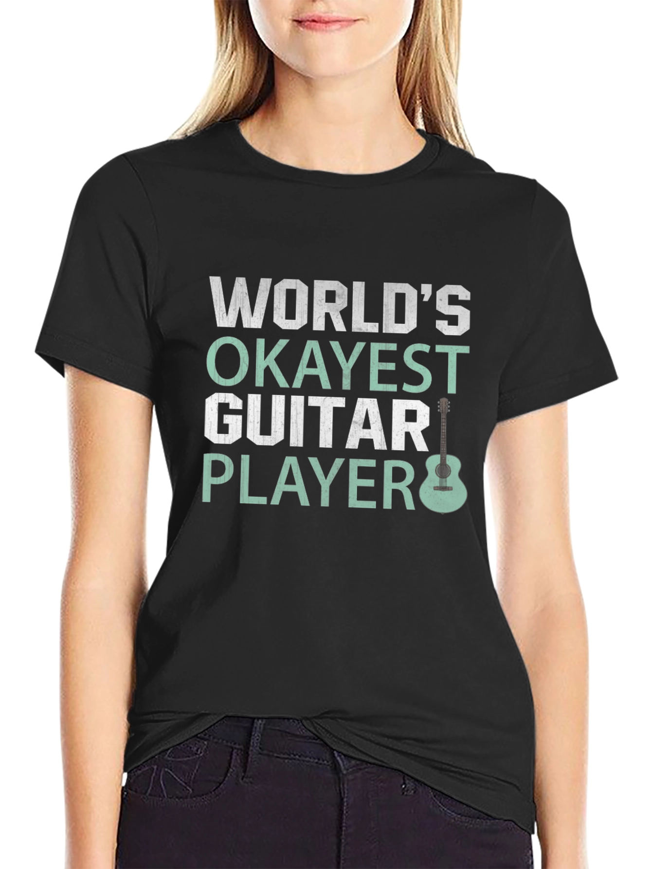 Black World's Okayest Guitar Player Black T-Shirt view 2