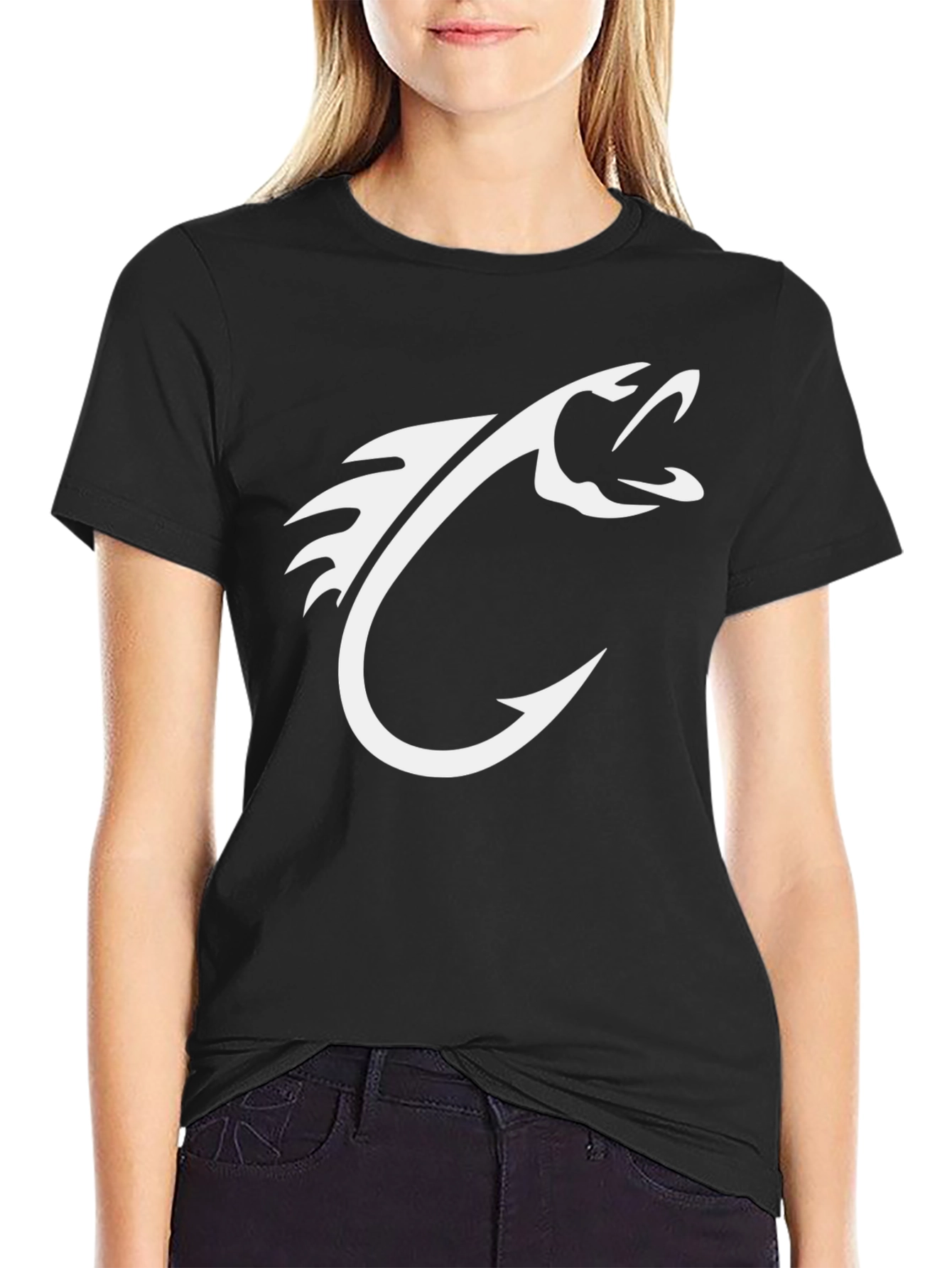 Black Fish Hook Graphic Tee - Black Cotton T-Shirt view 2