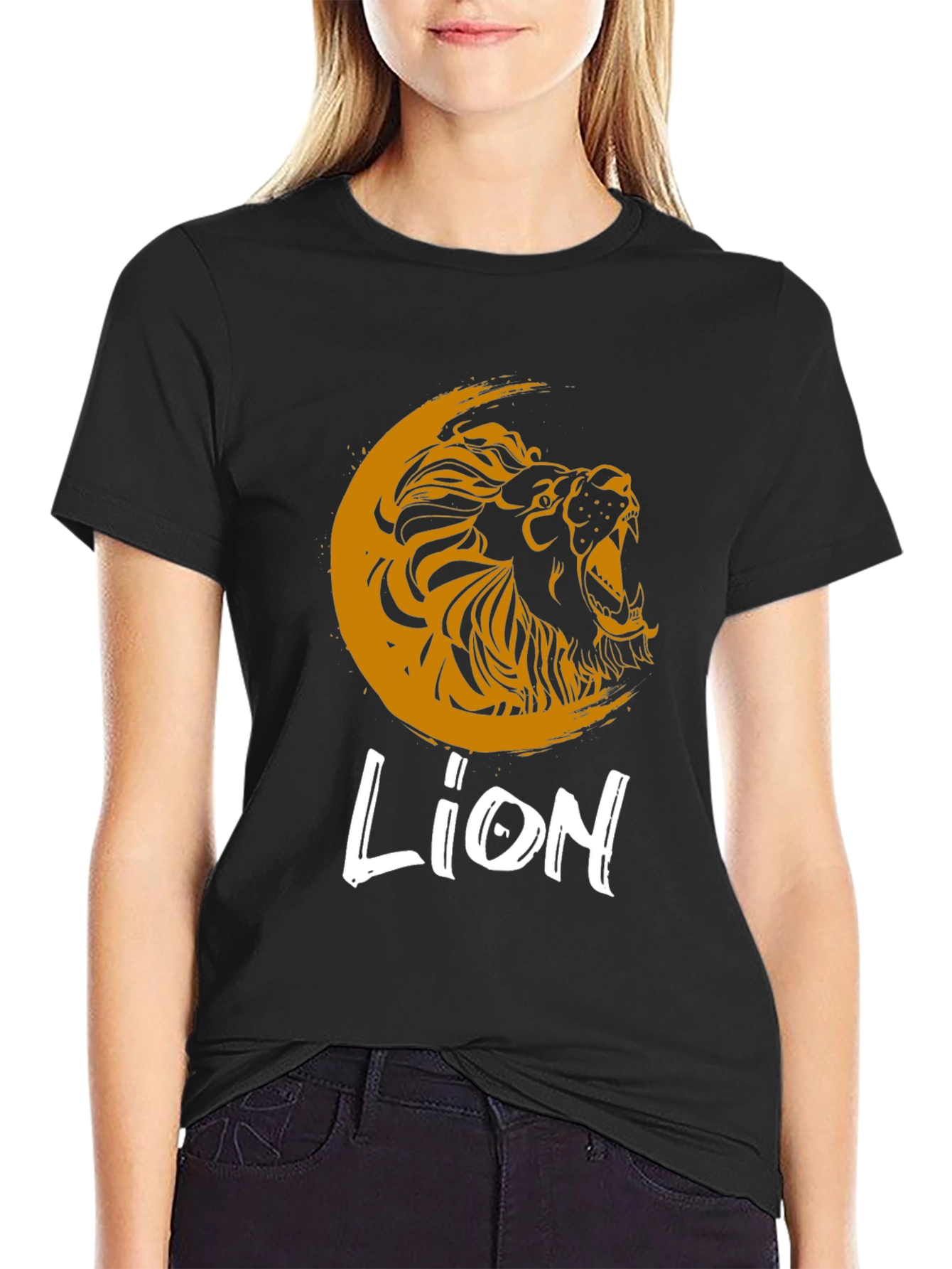 Black Lion Graphic Print Crew Neck T-Shirt view 2