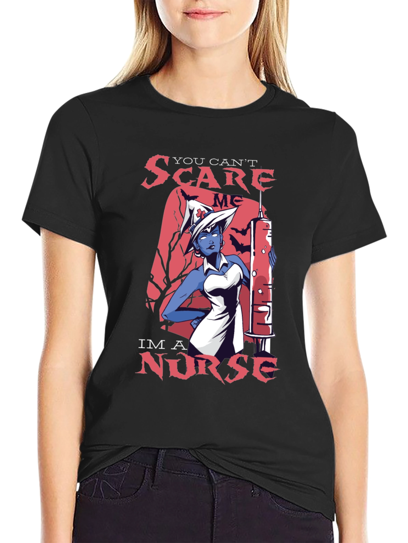 Black You Can't Scare Me, I'm a Nurse T-Shirt view 2
