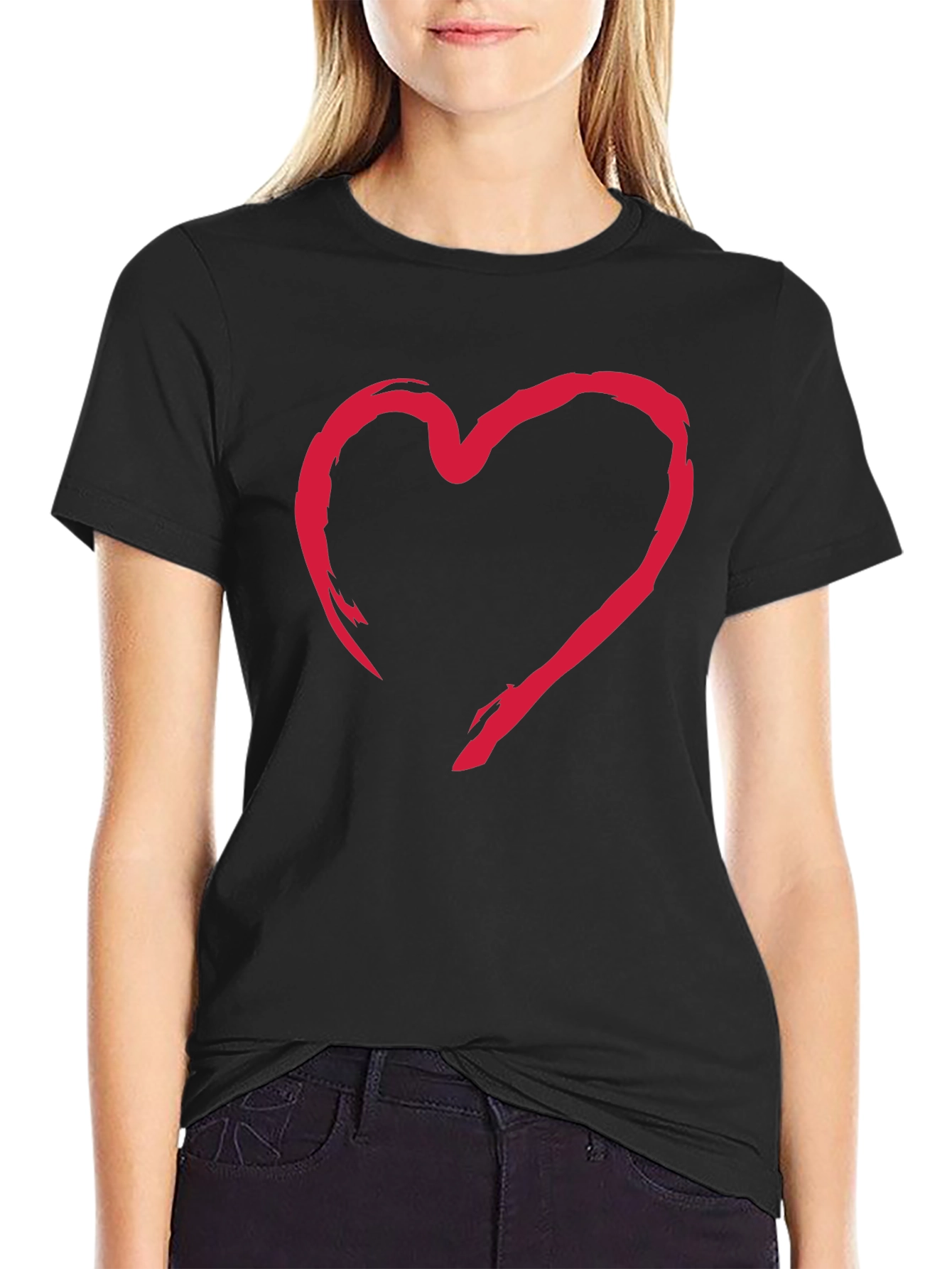 Black Bold Heart Graphic Tee - Black Cotton Casual Shirt view 2