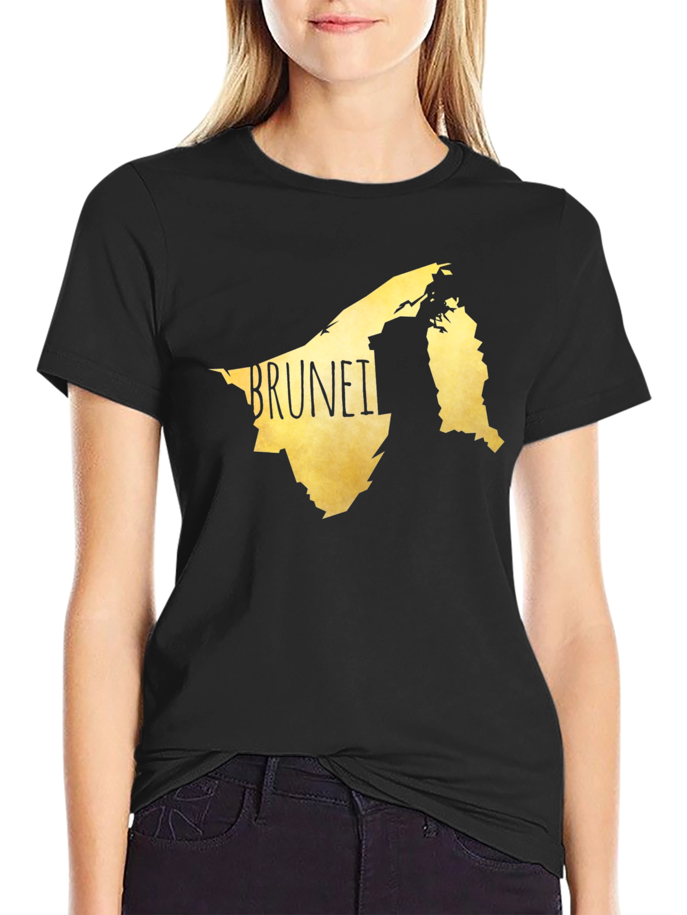 Black Brunei Map Graphic Tee - Black Cotton Casual T-Shirt view 2