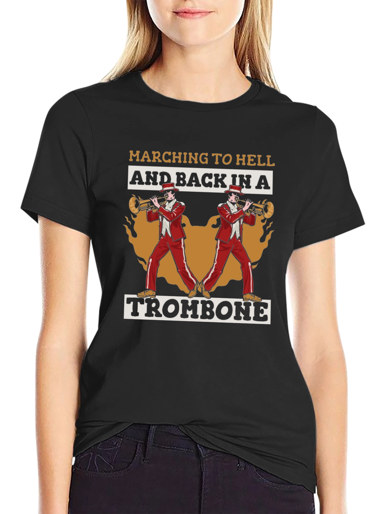 Black Marching To Hell Trombone T-Shirt view 2